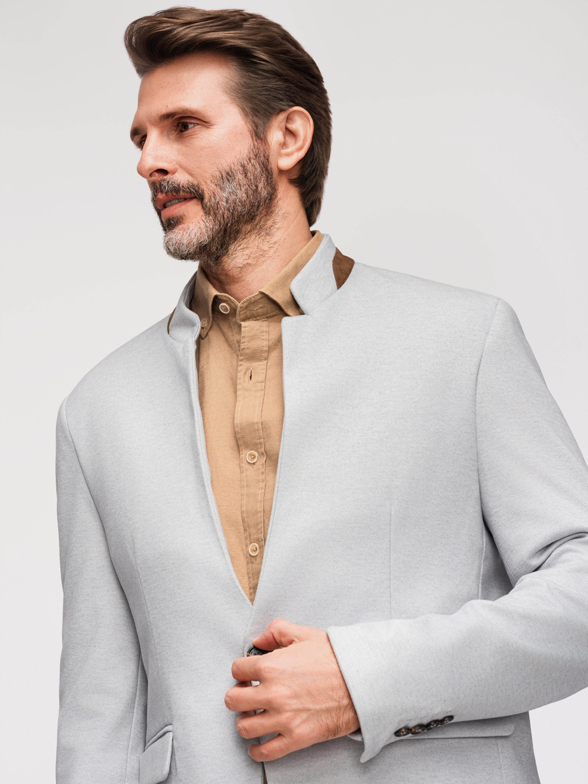 Ombre Men's melange rayon jacket with stand-up collar - grey melange
