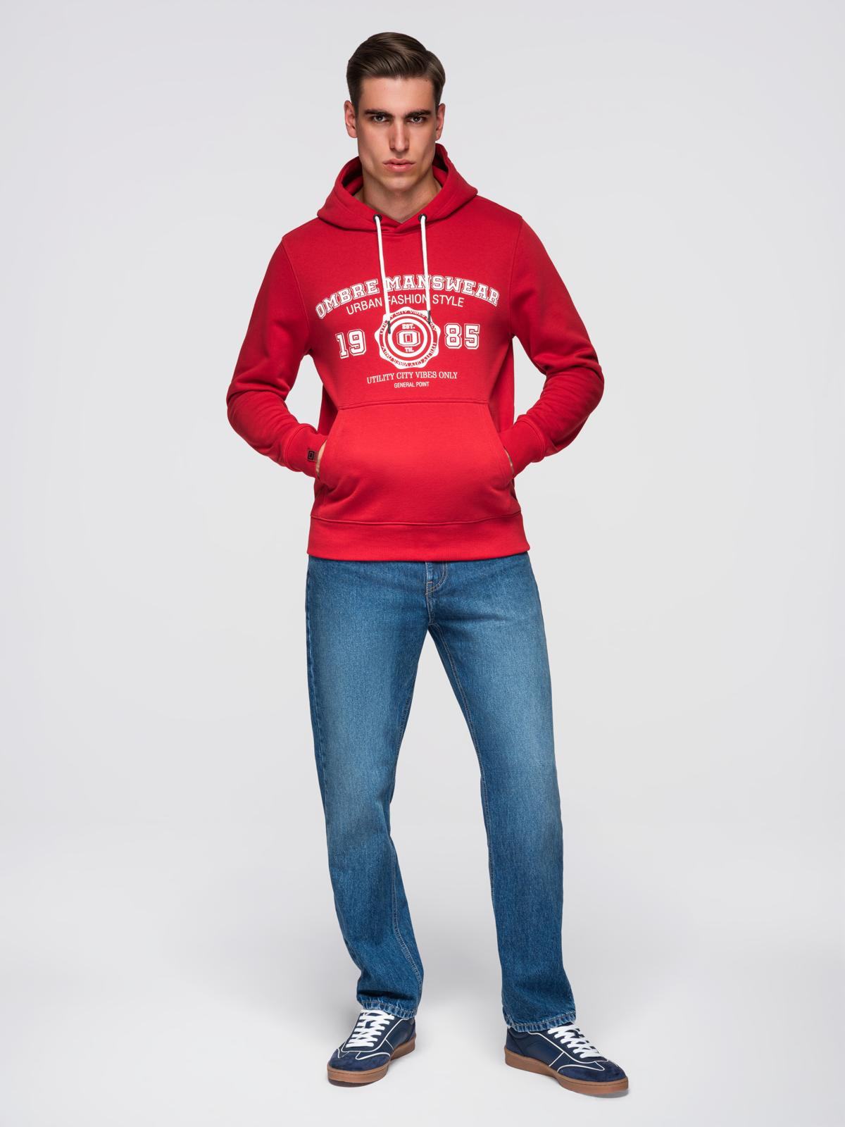 Ombre Men&#039;s college style printed kangaroo hoodie - red