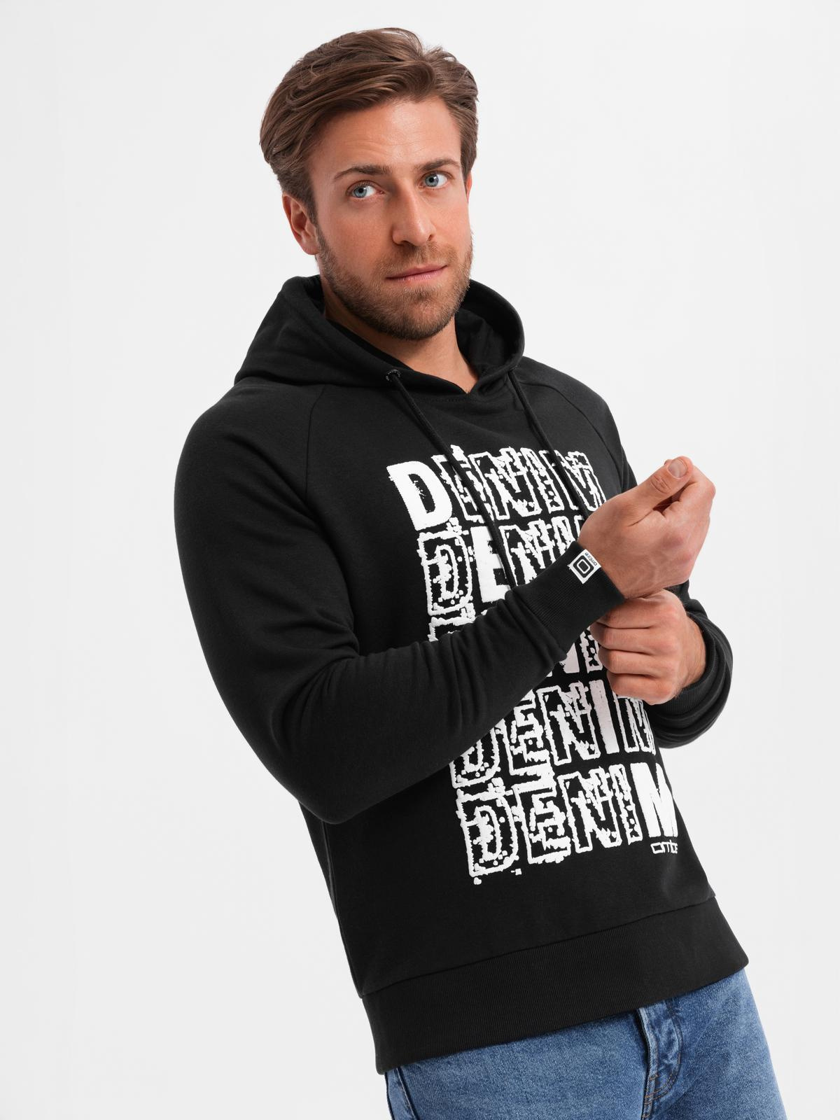 Ombre Men&#039;s unlined kangaroo sweatshirt with hood and print - black