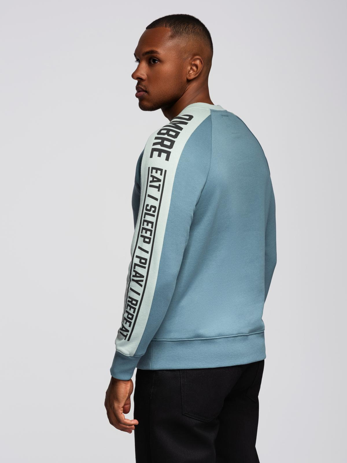 Ombre Men's sweatshirt with contrasting stripes and raglan sleeves - bleached turquoise