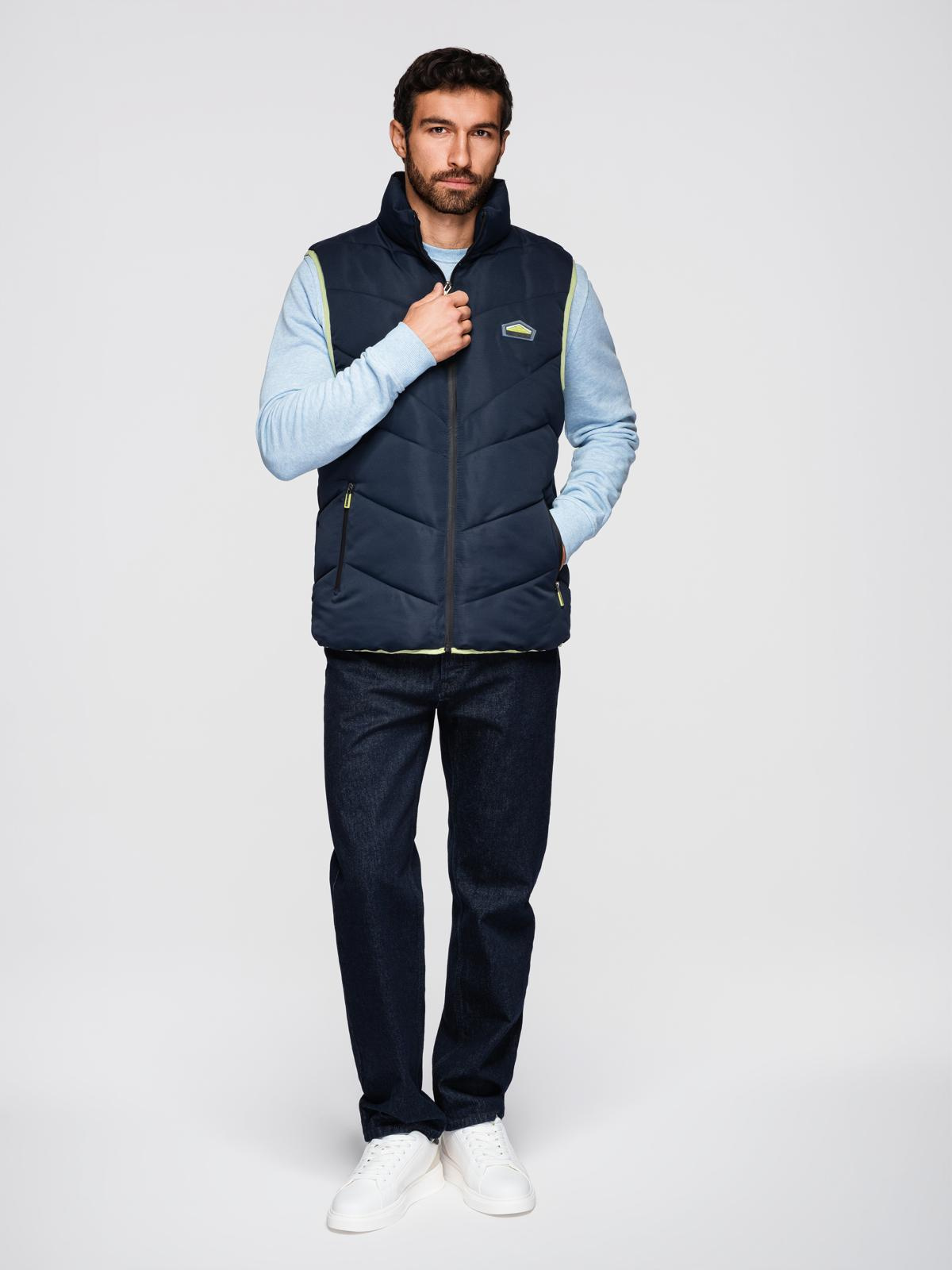 Ombre Men's quilted sleeveless jacket with neon accents - navy blue