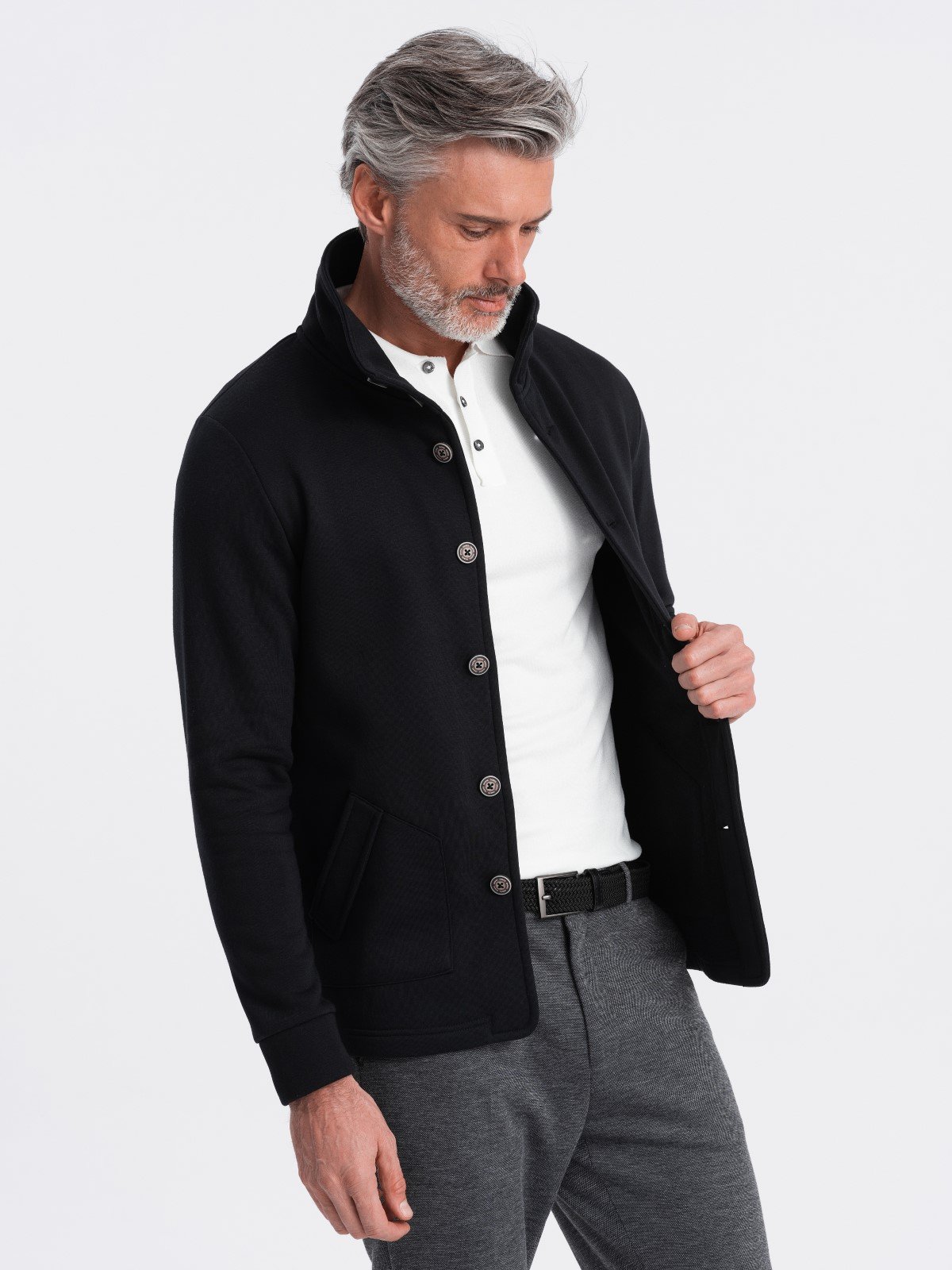 Levně Ombre Men's button-down sweatshirt with casual collar - black