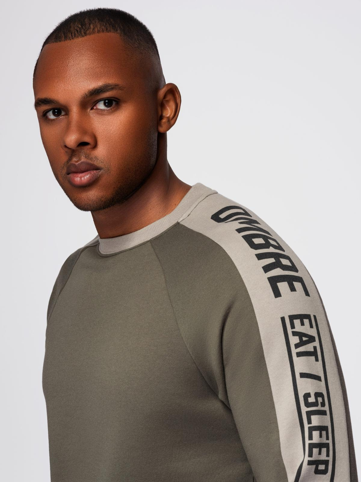 Ombre Men's sweatshirt with contrasting stripes and raglan sleeves - olive