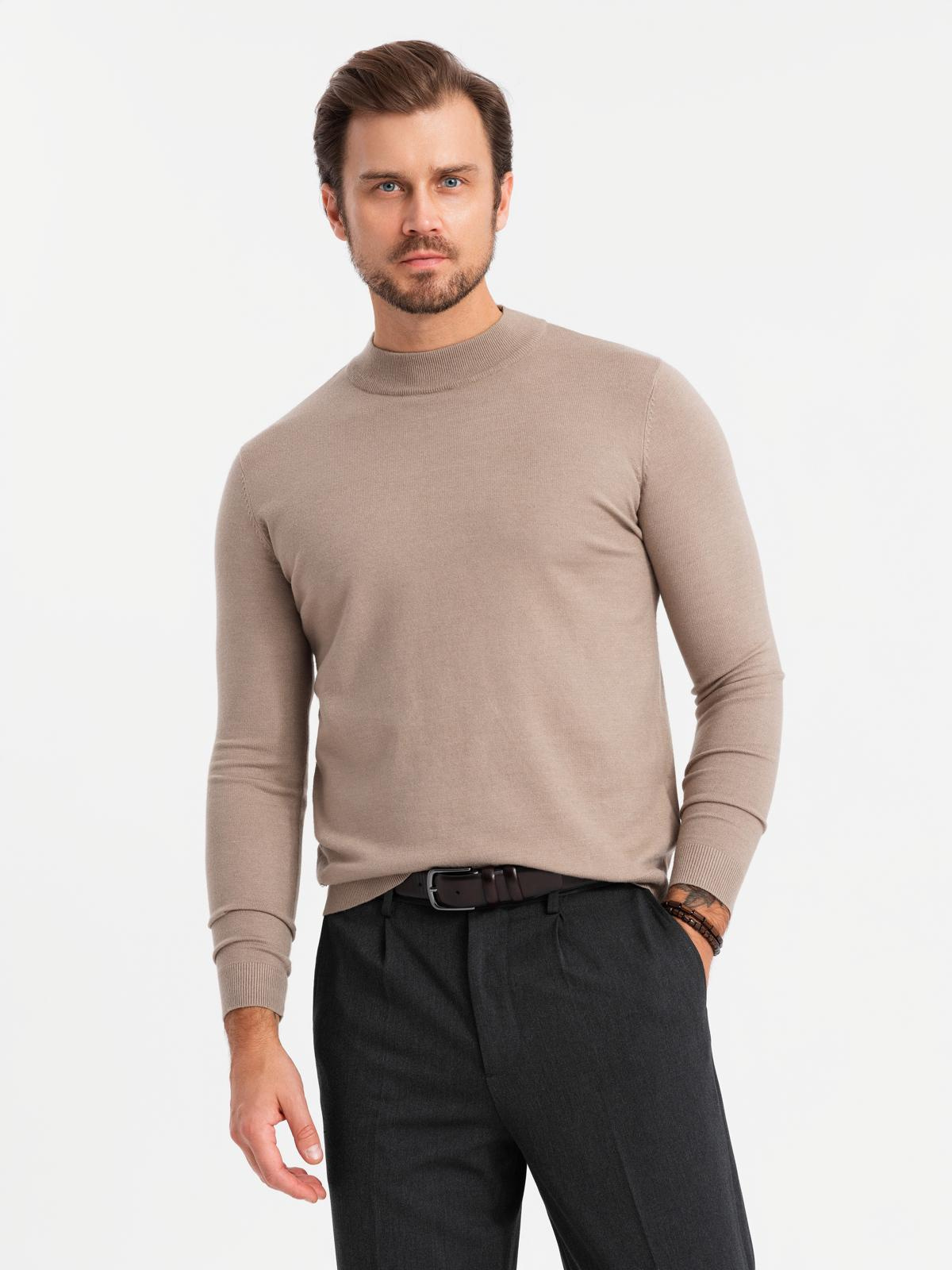 Ombre Men&#039;s knitted half turtleneck with viscose - dark beige
