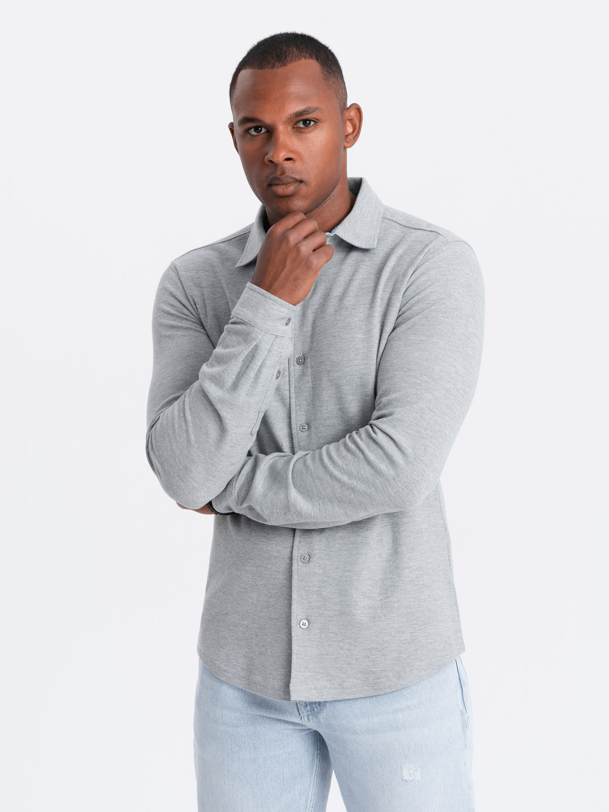 Ombre Men&#039;s long sleeve SLIM FIT knit shirt - grey
