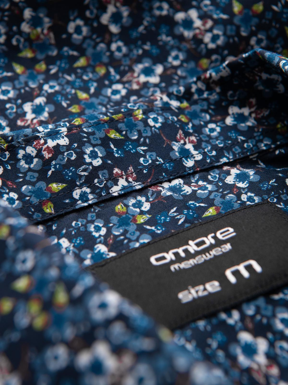 Ombre Men's SLIM FIT patterned cotton shirt - dark blue