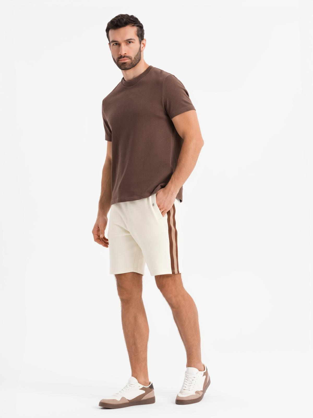 Ombre Men's sweat shorts with piping and drawstring waistband - cream
