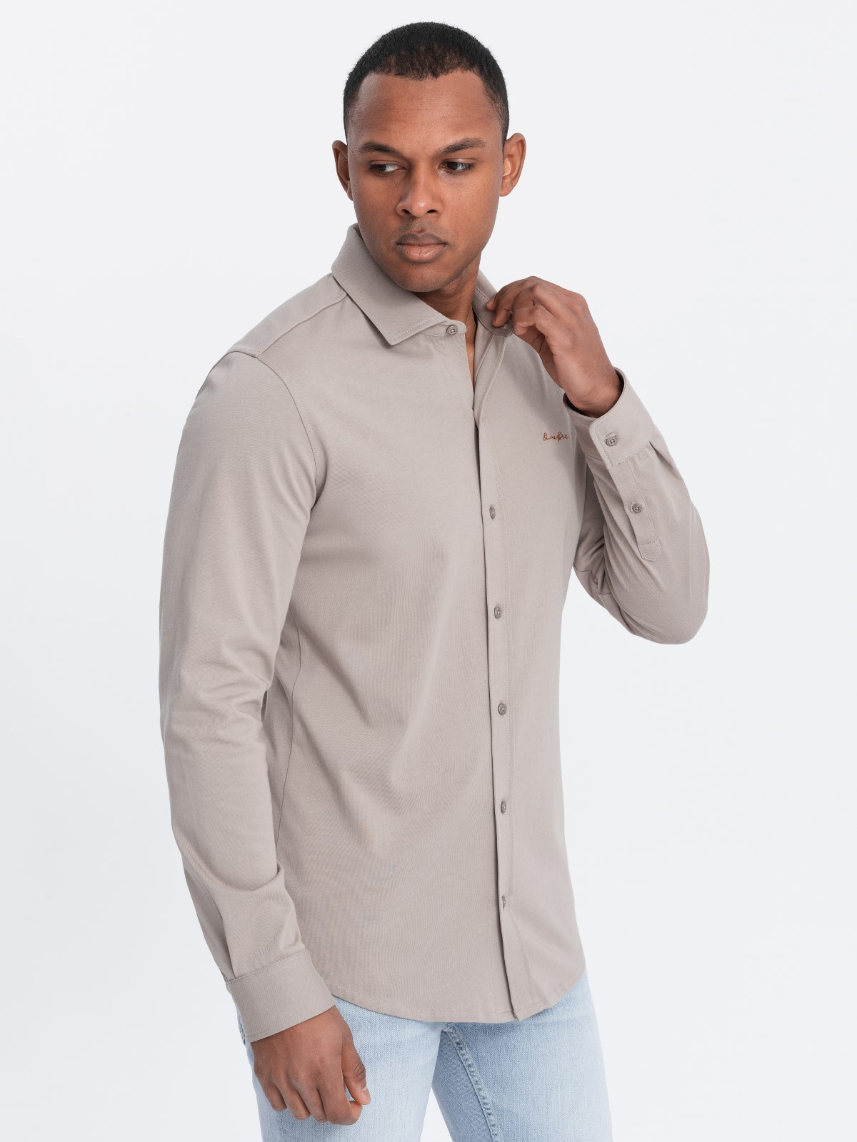 Ombre Men&#039;s REGULAR cotton single jersey knit shirt - ash