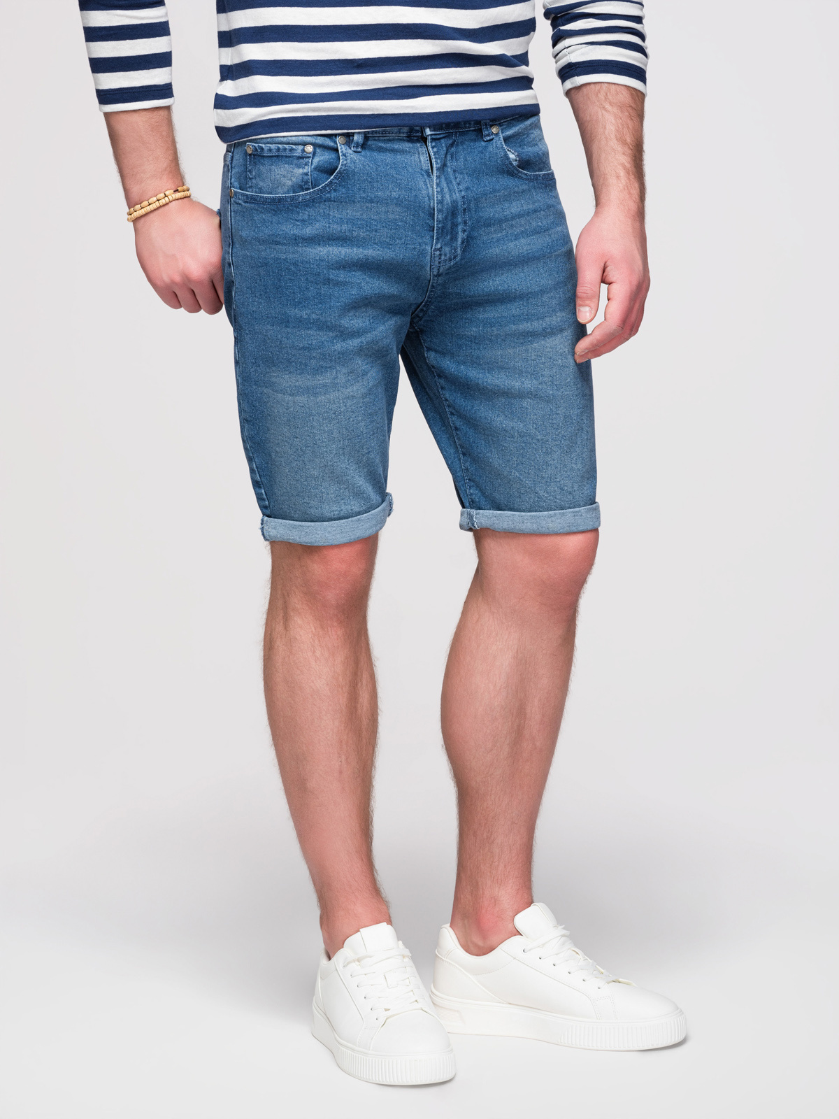 Ombre Men's denim shorts with rolled up leg - blue