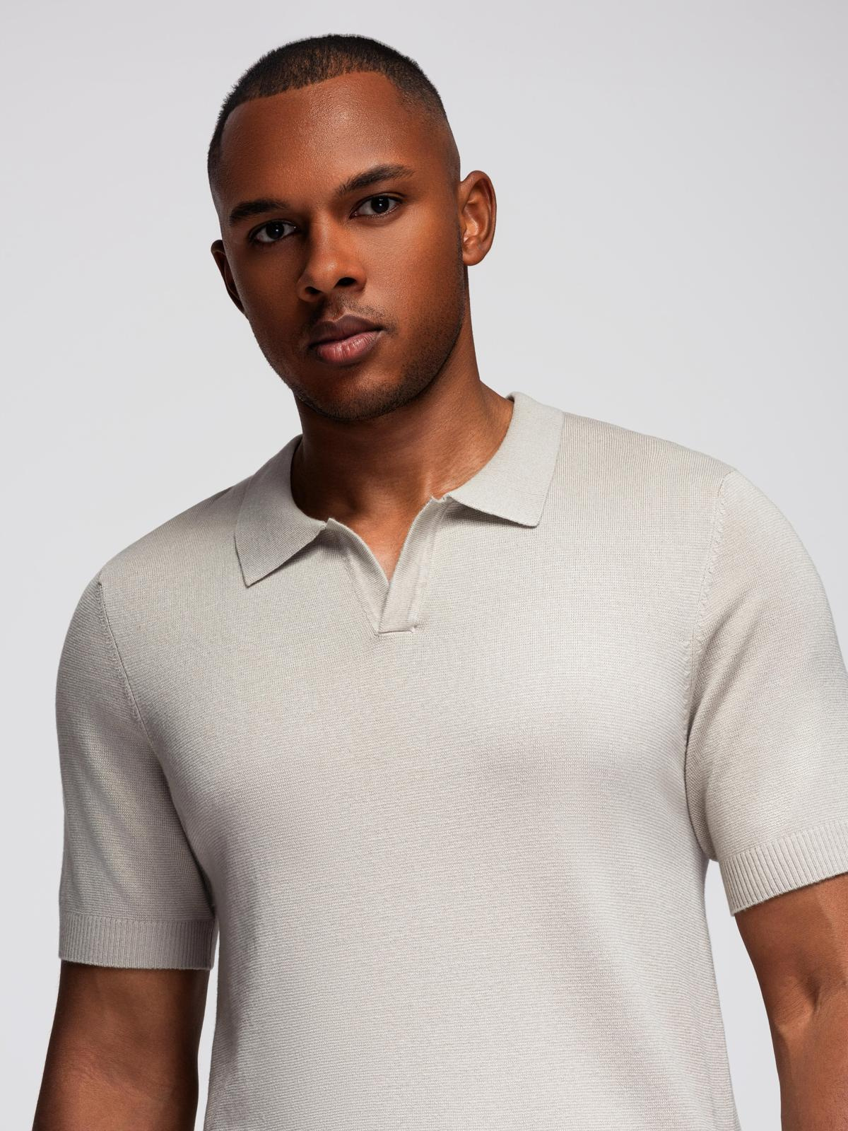 Ombre Men's buttonless polo shirt with classic weave - light grey