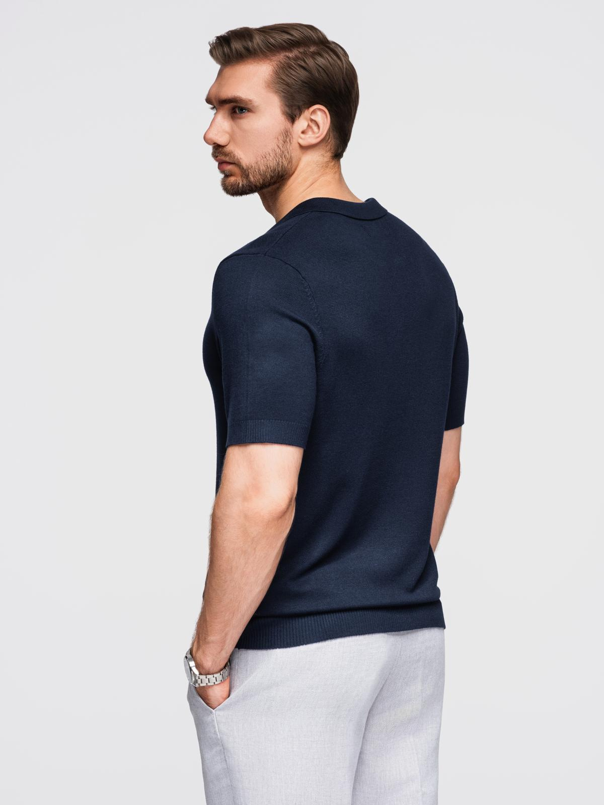 Ombre Men's buttonless polo shirt with classic weave - navy blue