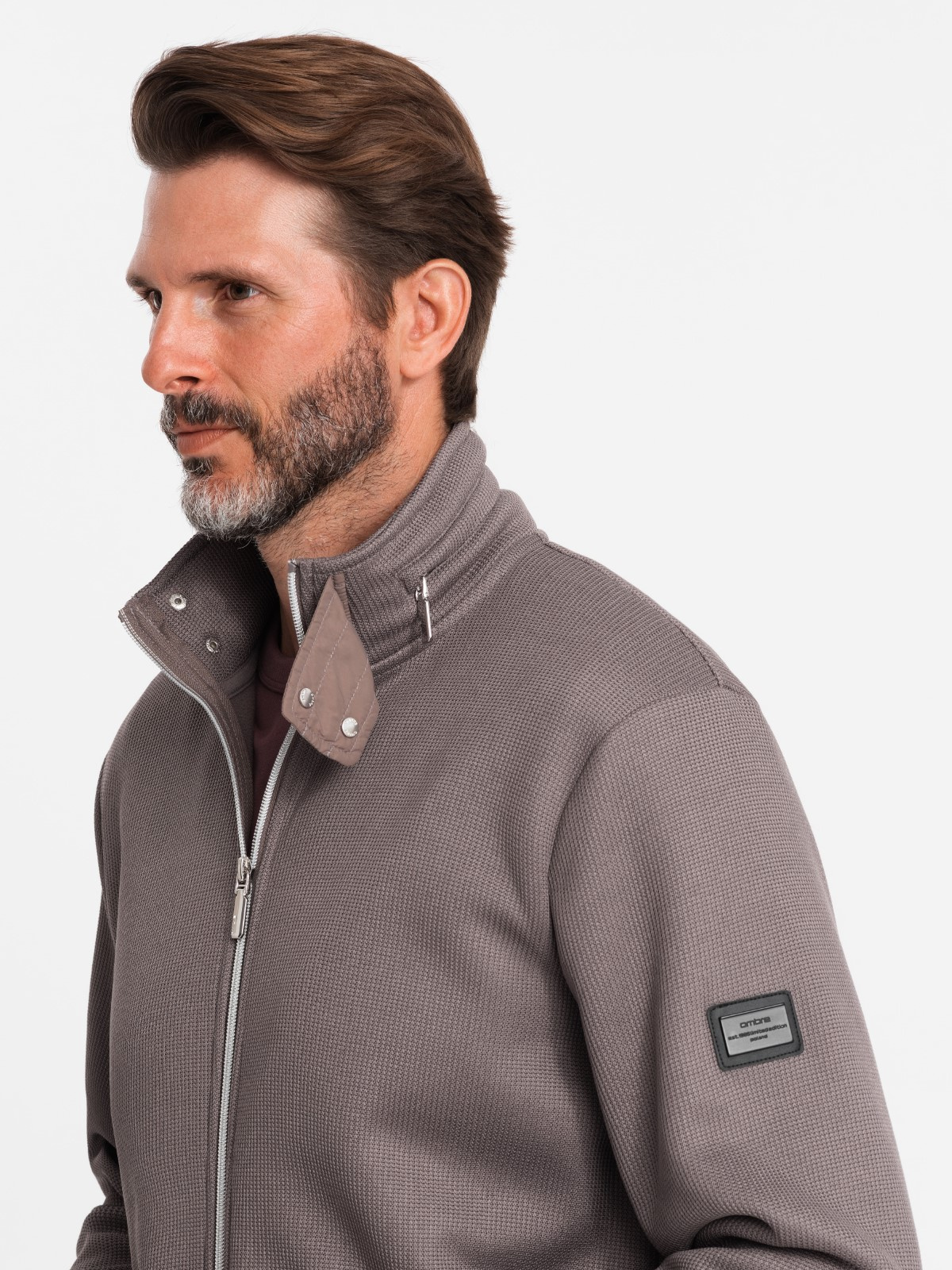 Ombre Men&#039;s jacket with high collar and fleece interior - ash