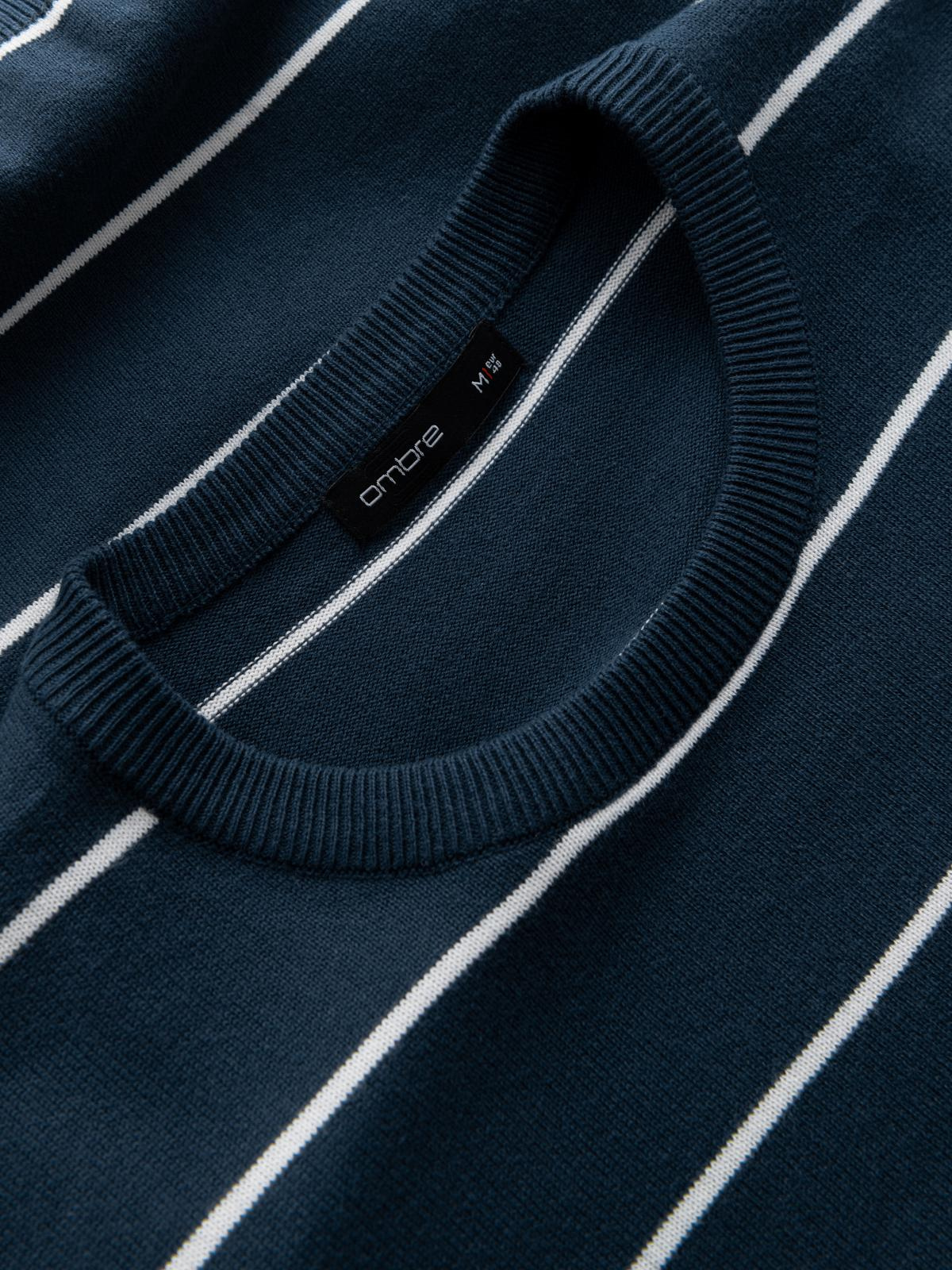 Ombre Casual men's sweater with horizontal stripes - navy blue