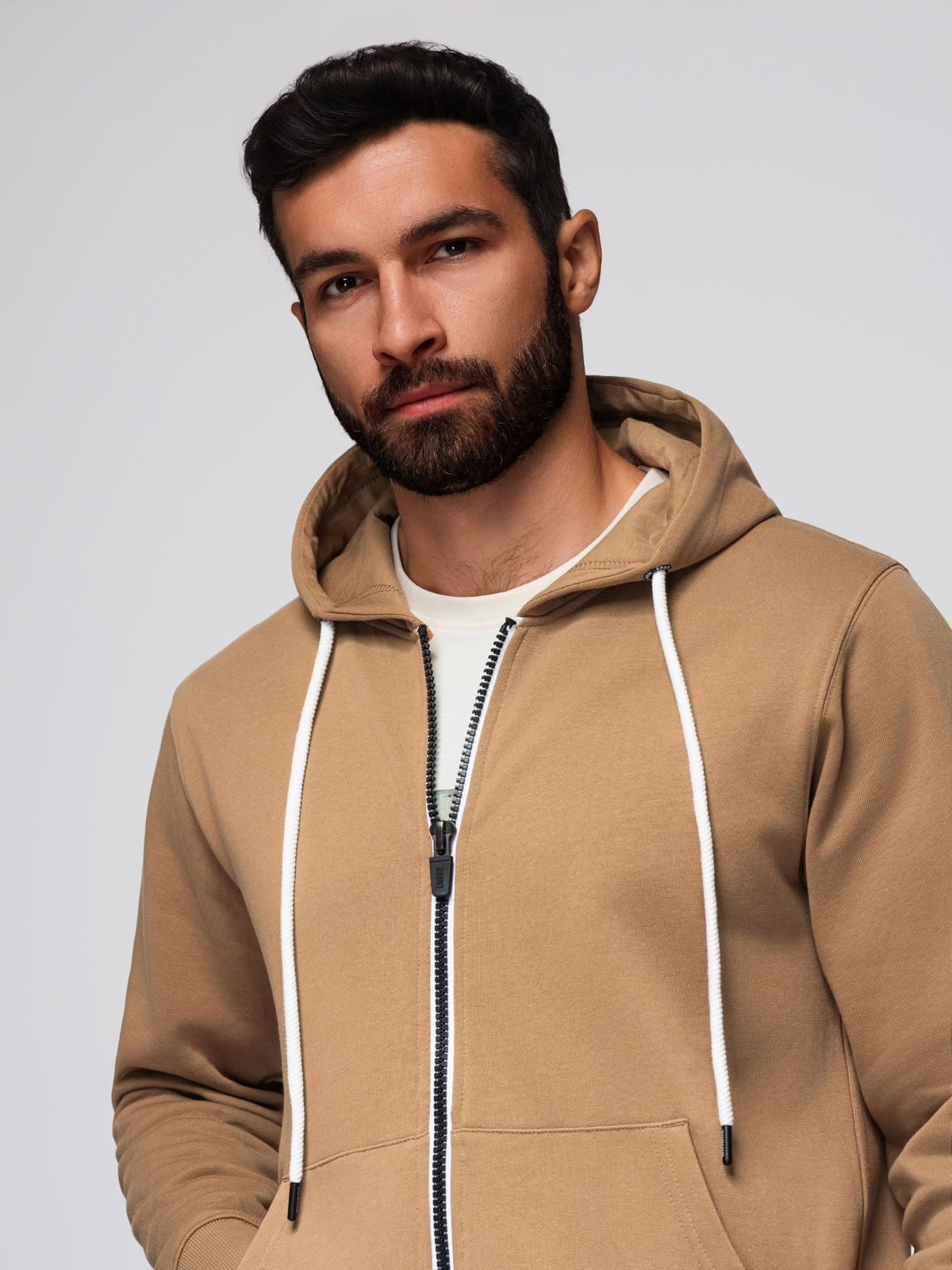 Ombre BASIC men&#039;s unbuttoned hooded sweatshirt - brown