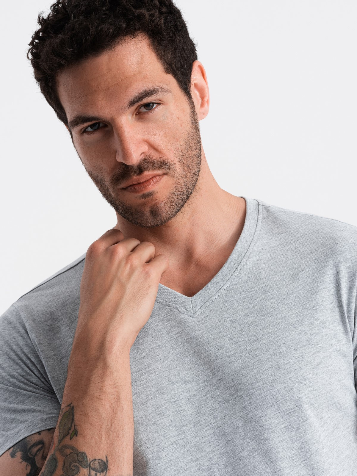 Ombre BASIC men&#039;s classic cotton tee-shirt with a crew neckline - grey melange