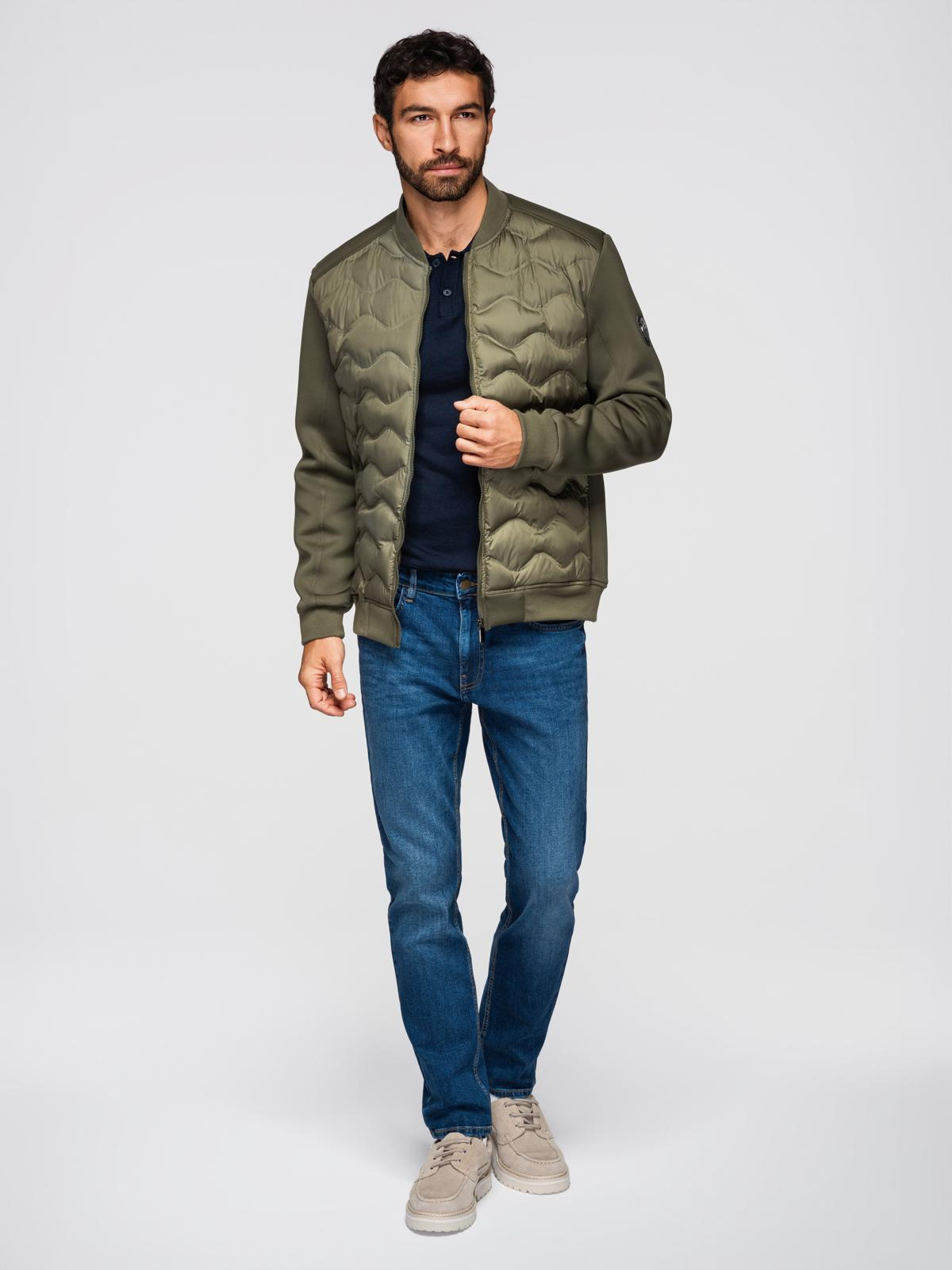 Ombre Men's quilted bomber jacket - dark olive green