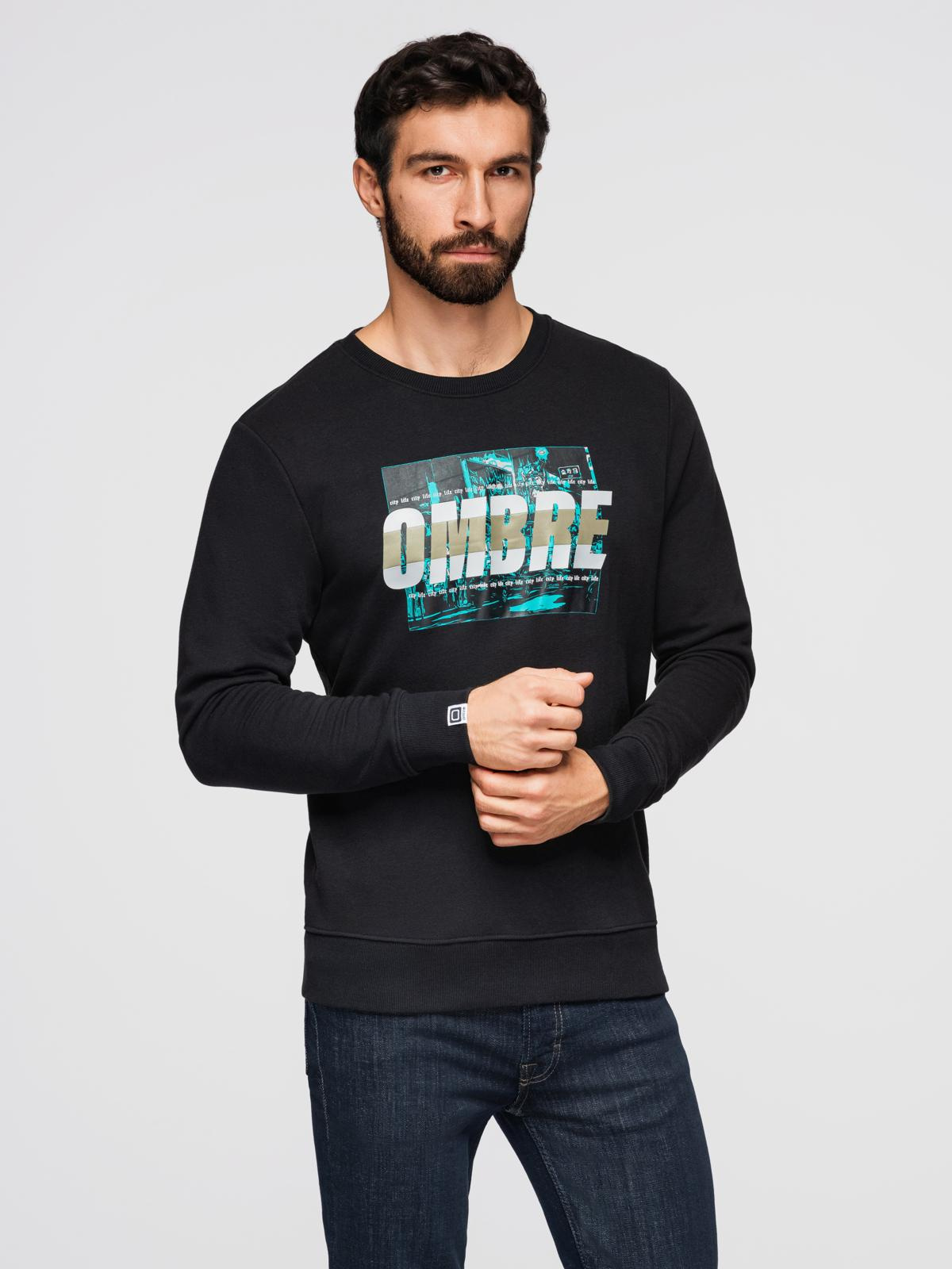 Ombre Men's printed sweatshirt worn over the head - black