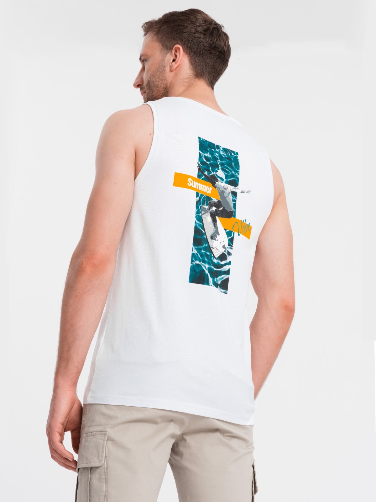 Ombre Summer Vibe printed mens cotton tank top - white