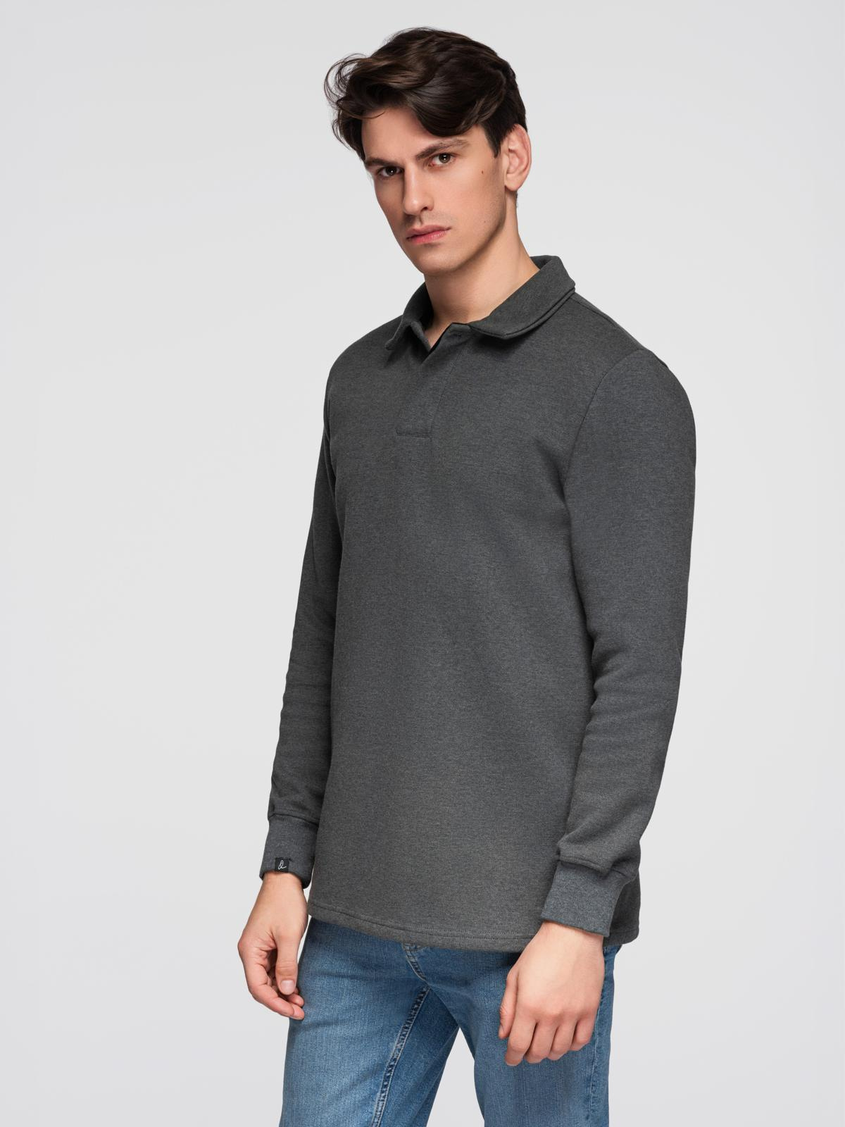 Ombre Men&#039;s structured knit polo collar sweatshirt - graphite melange