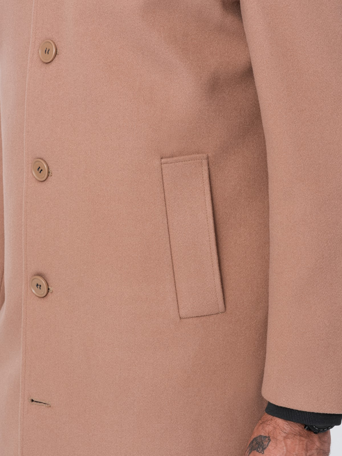 Ombre Single-breasted men&#039;s long coat with collar and bolster - brown