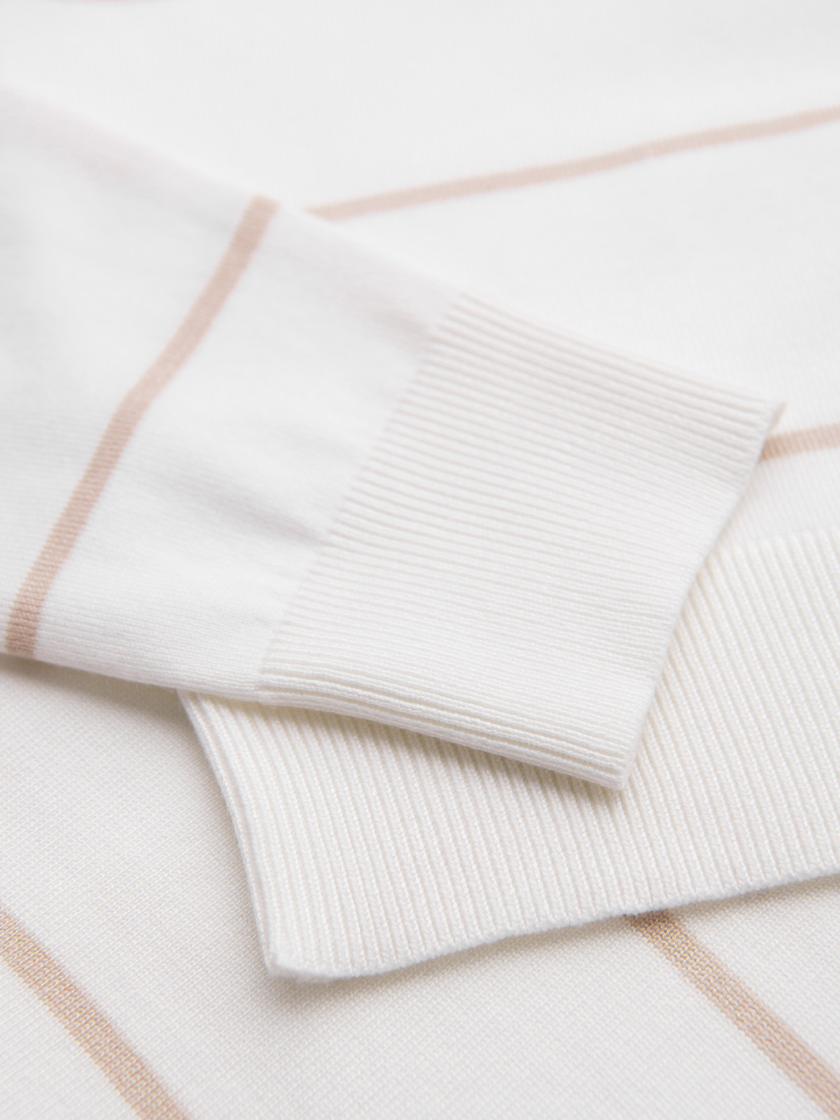 Ombre Men's horizontal striped polo longsleeve with viscose - white and beige