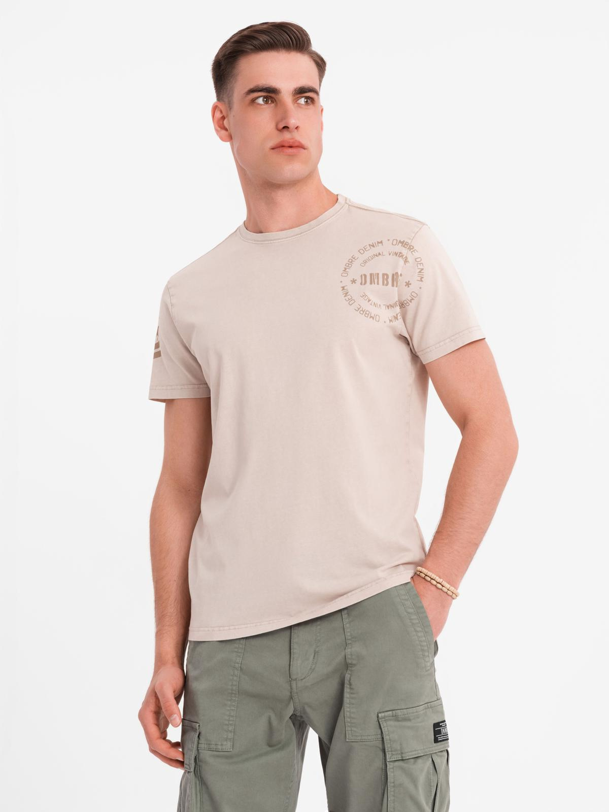 Ombre Men&#039;s military style printed cotton t-shirt - beige