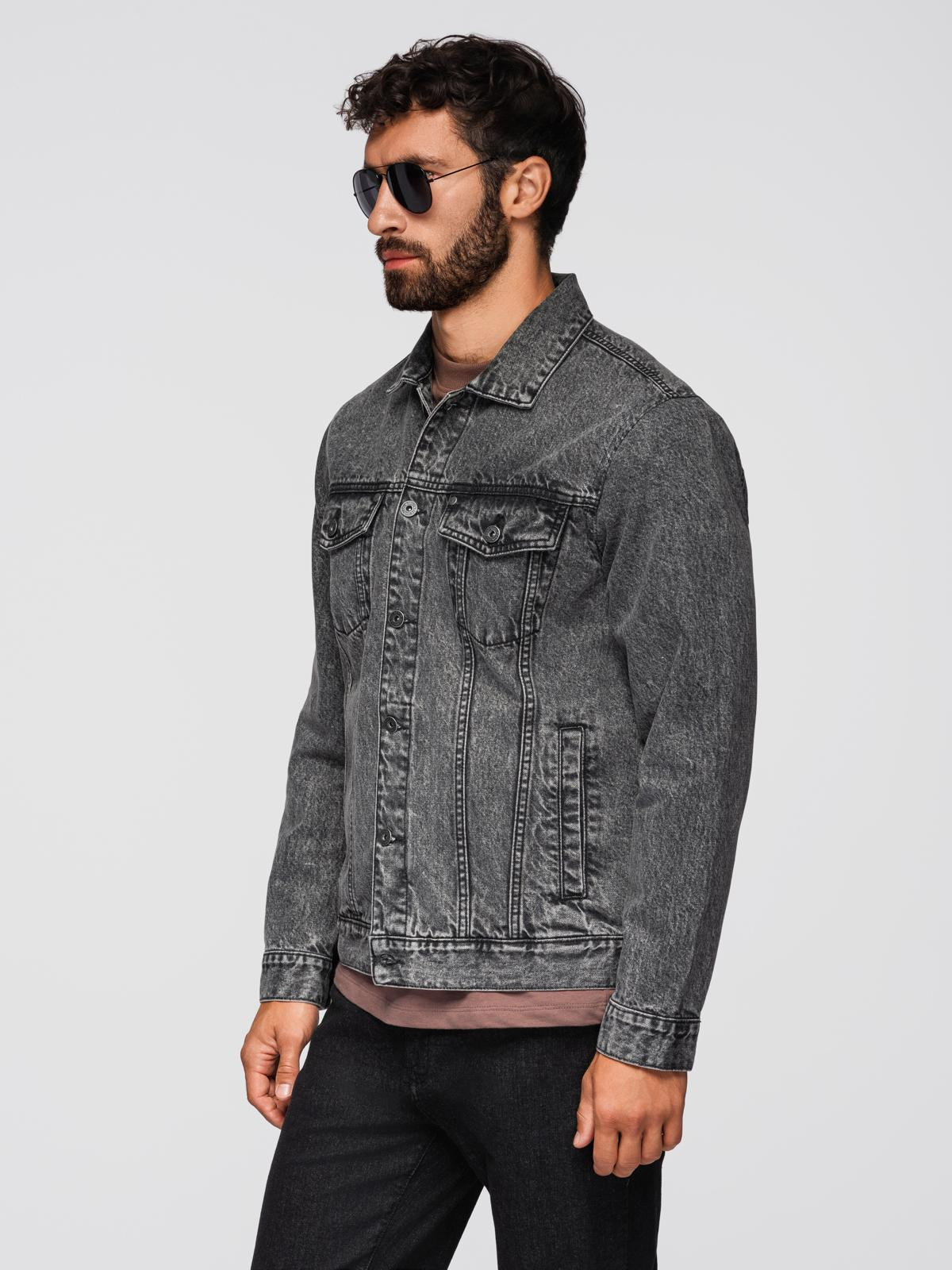 Ombre Men&#039;s denim katana jacket with washem - graphite