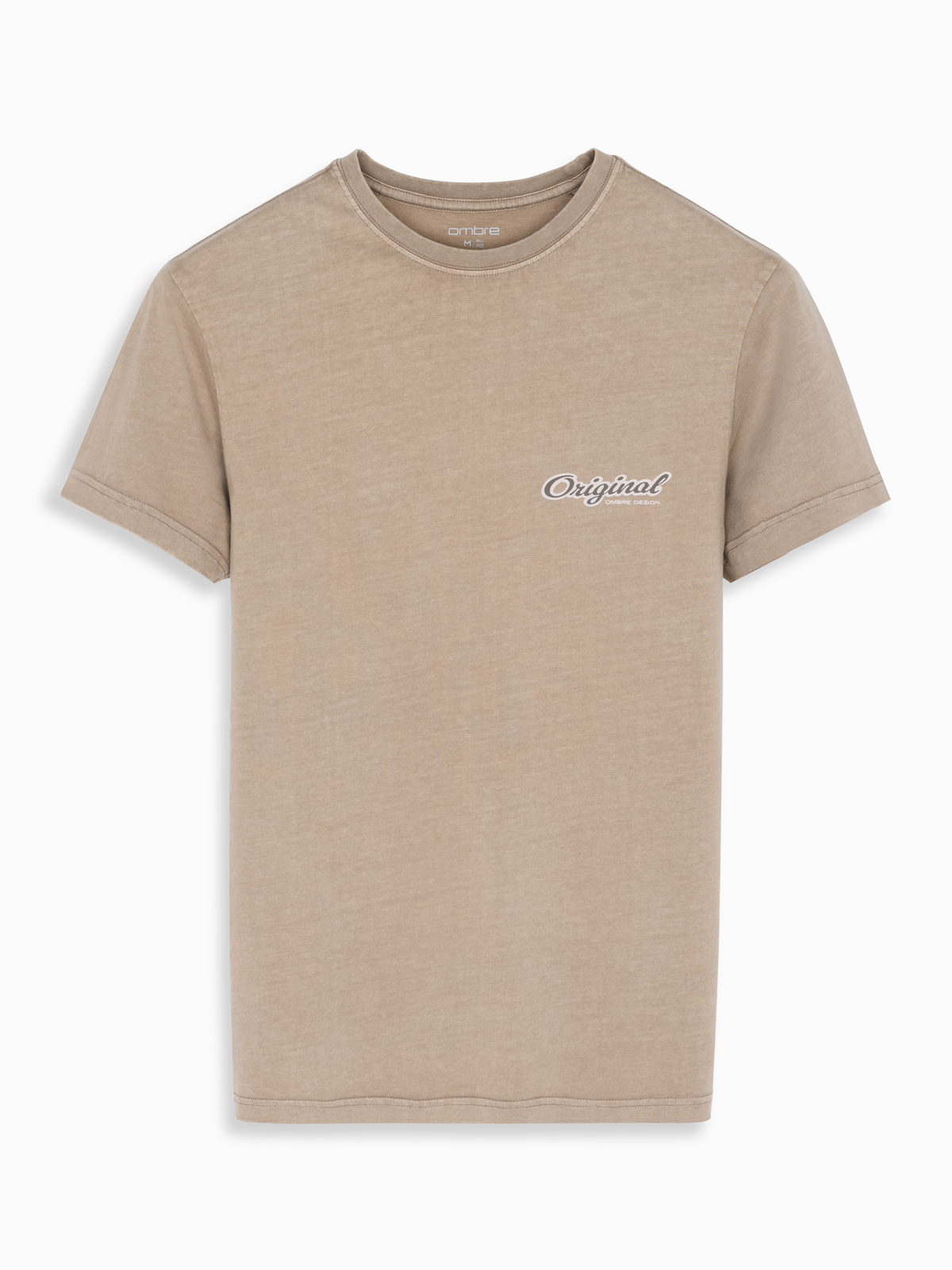 Ombre Cotton T-shirt with print on chest and back - dark beige