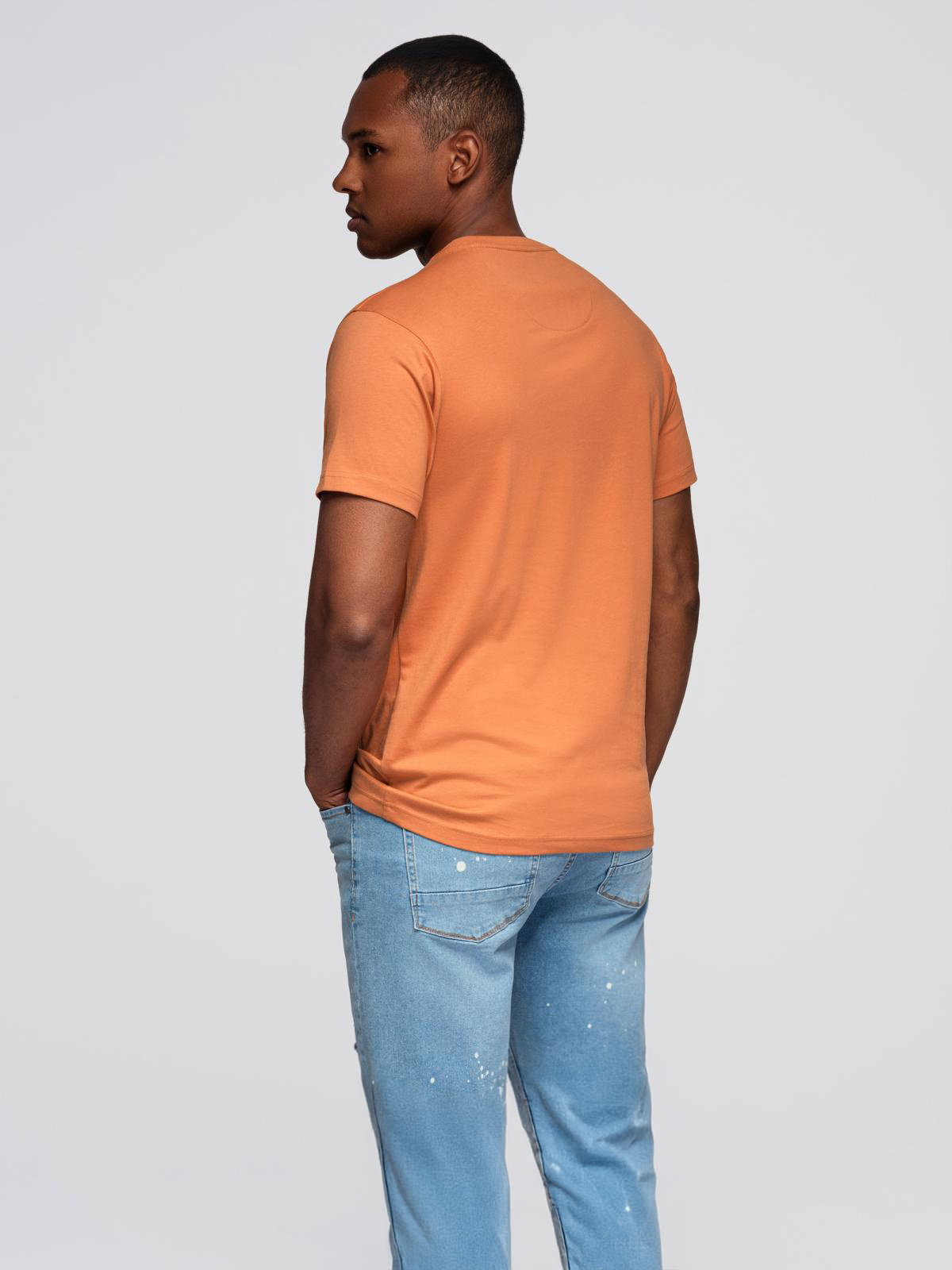 Ombre Men's cotton t-shirt with printed pocket - orange