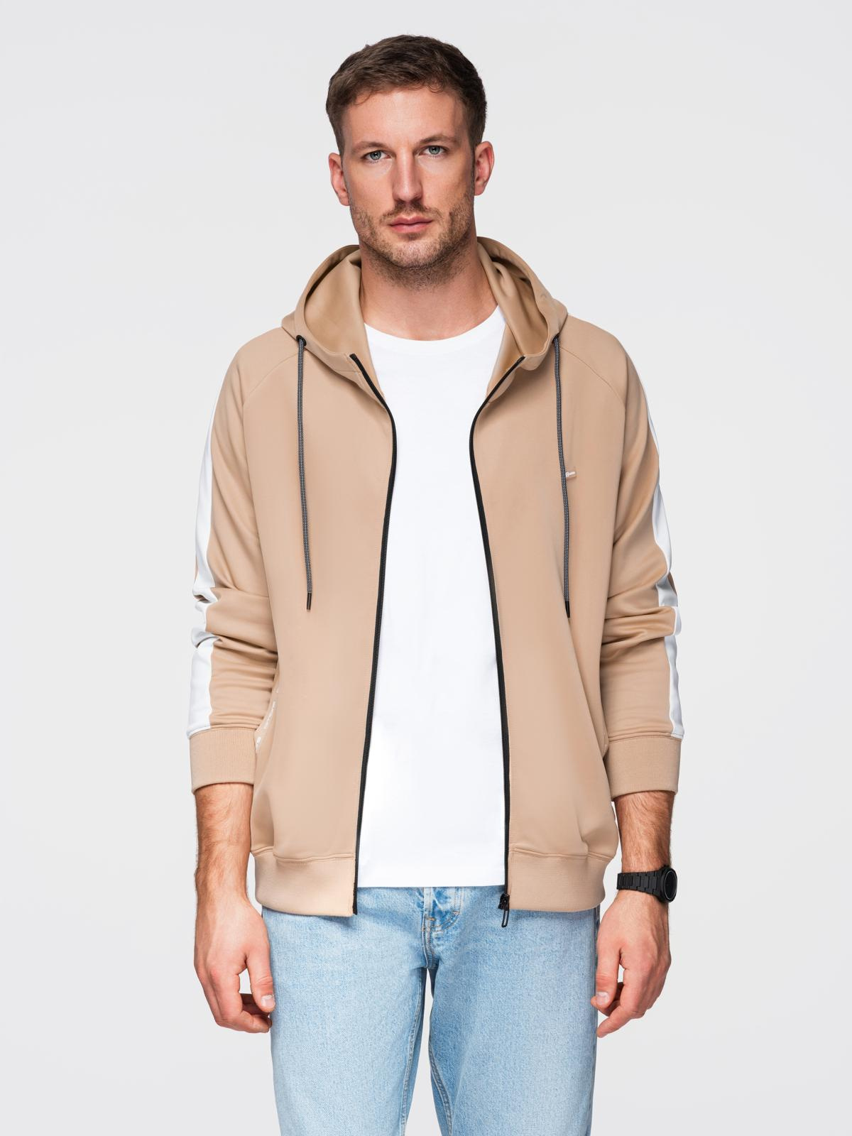 Ombre Unzipped men&#039;s hooded sweatshirt with piping - beige