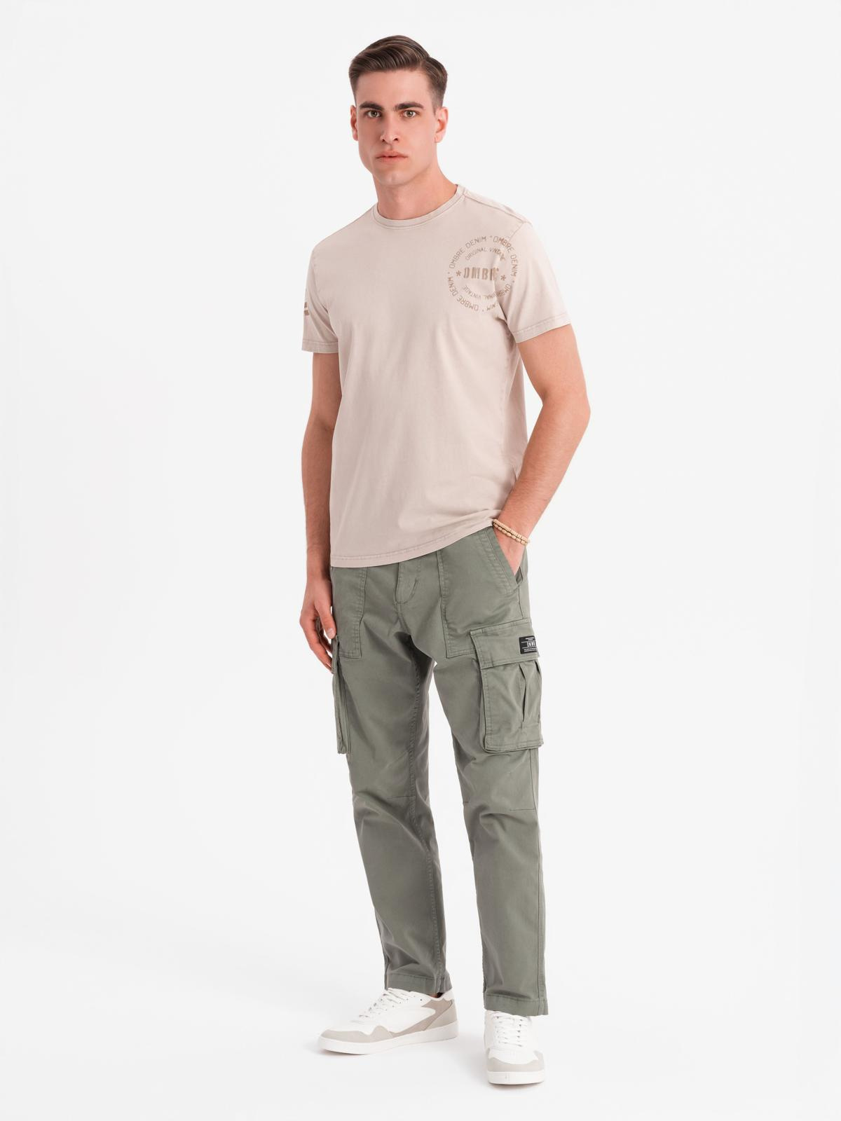 Ombre Men&#039;s military style printed cotton t-shirt - beige