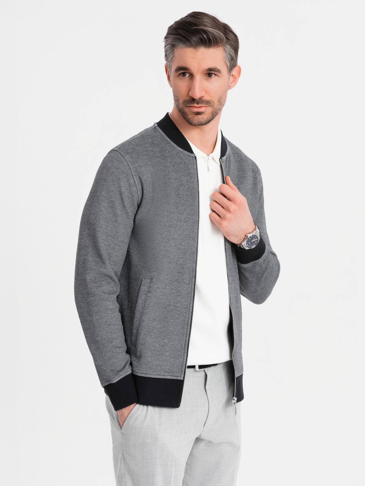 Ombre Men&#039;s pique knit bomber jacket - black