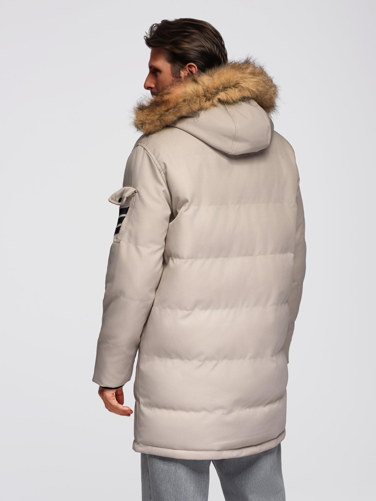 Ombre Men&#039;s long warm parka jacket with hood - beige