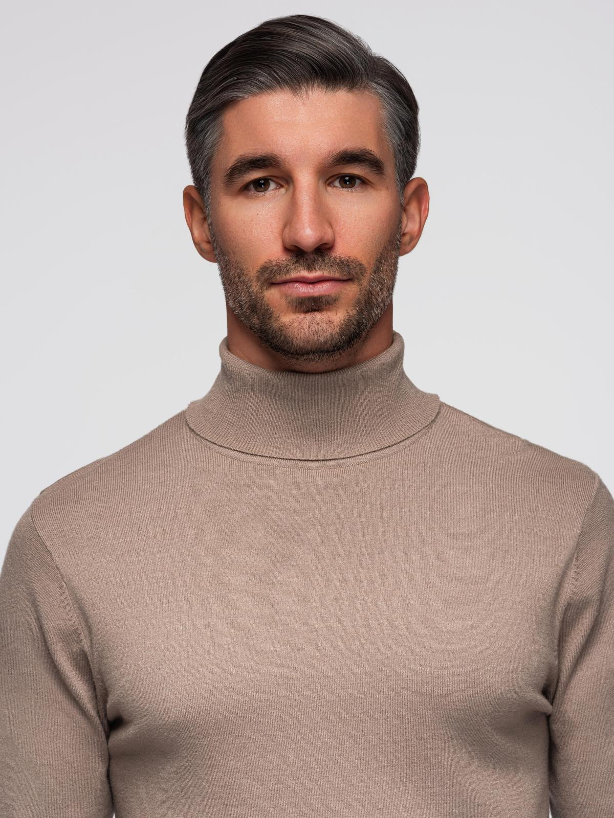 Ombre Men's knitted turtleneck with viscose - dark beige