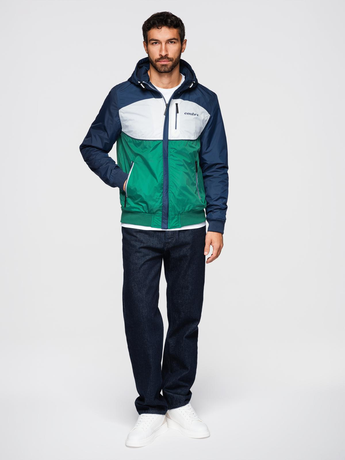 Ombre Lightweight colorful men's sports jacket with fleece - green and navy blue
