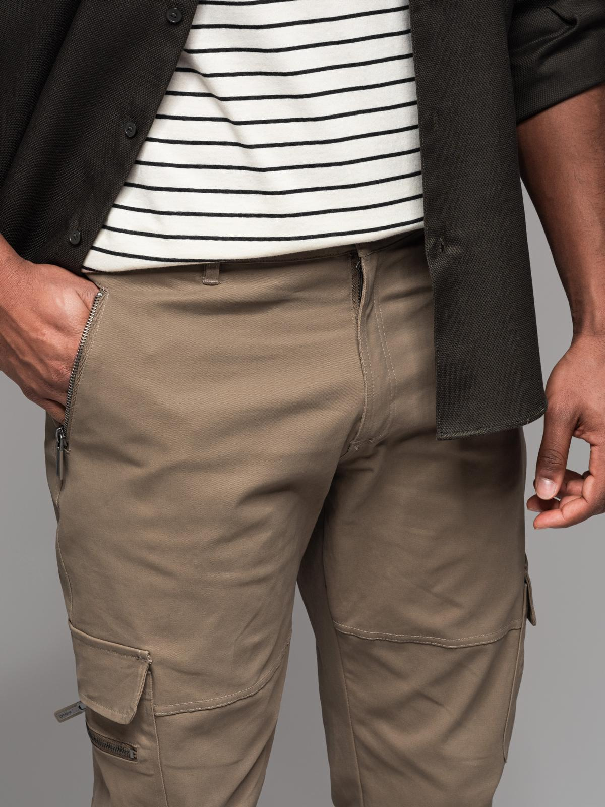 Ombre Men's cargo pants STRAIGHT LEG with zippered pockets - khaki
