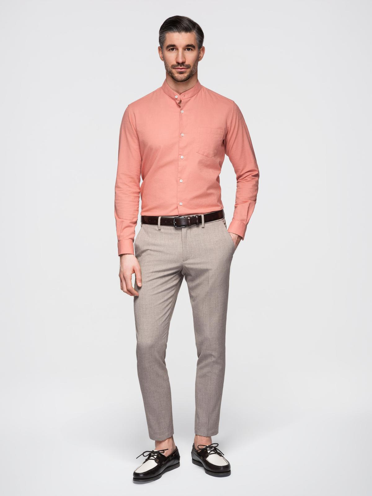 Ombre Men's linen shirt with collar and pocket REGULAR FIT - peach