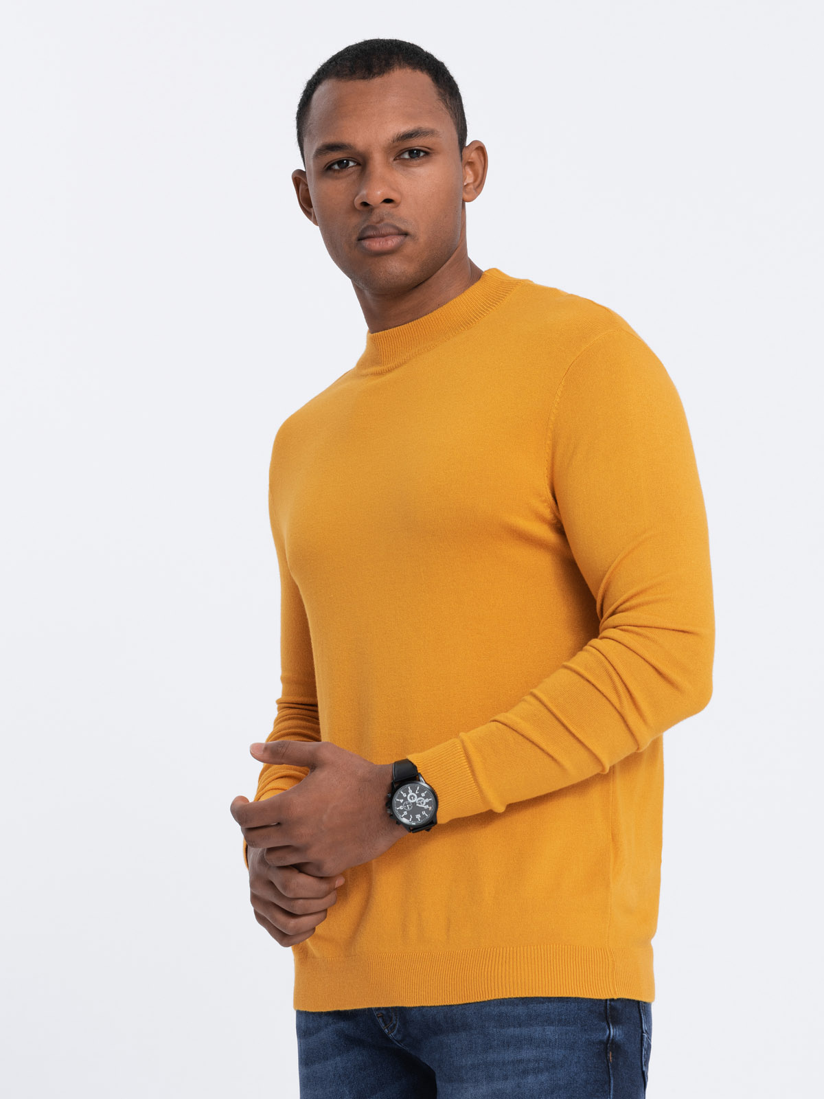Ombre Men&#039;s knitted half turtleneck with viscose - mustard
