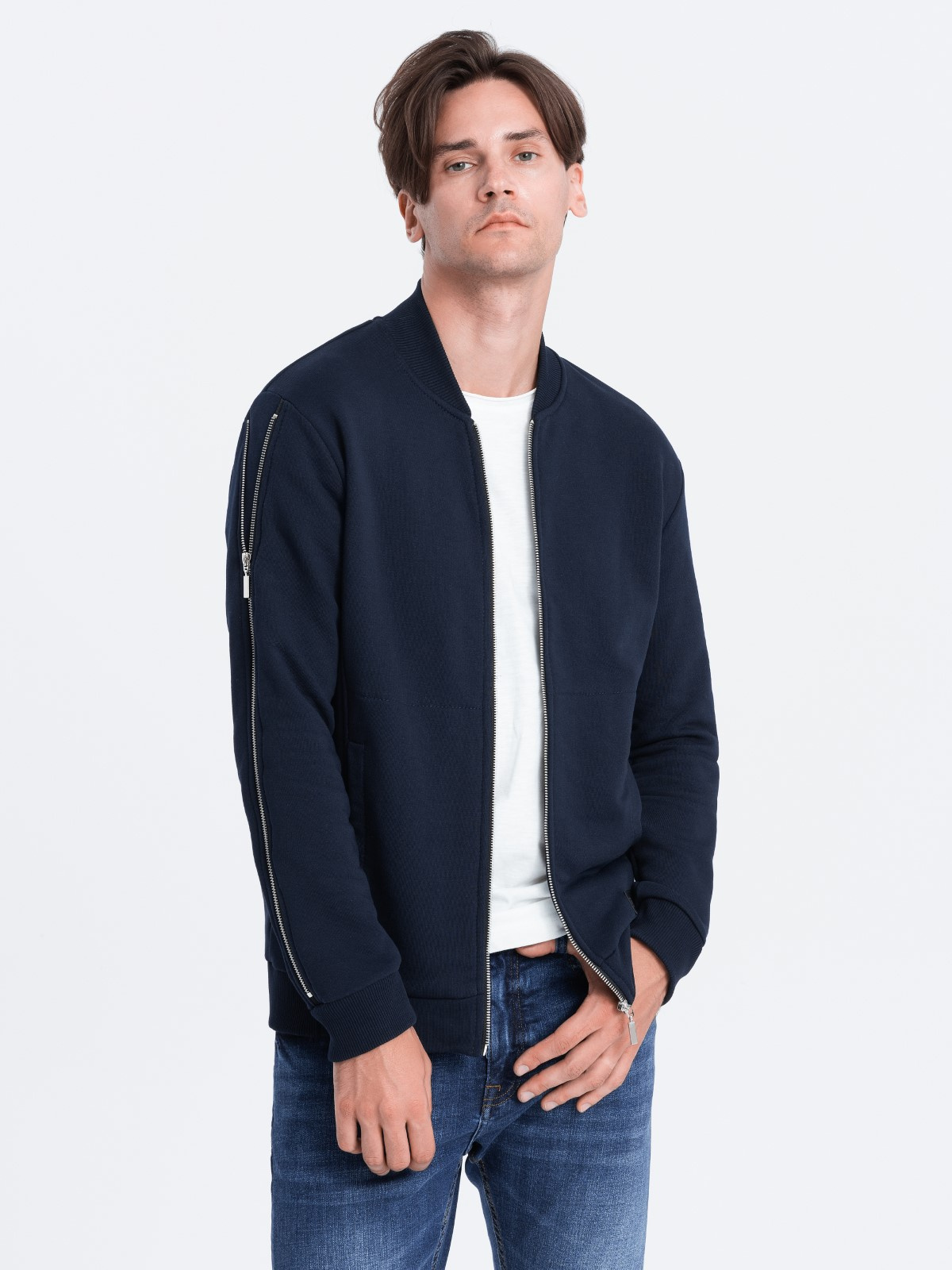 Ombre Men&#039;s bomber jacket with decorative zips on sleeves AMSTERDAM