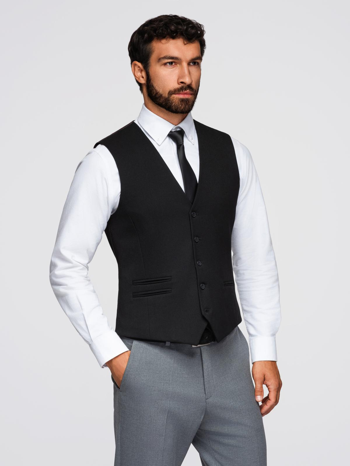 Ombre Mens suit vest with classic detailing and lining - black