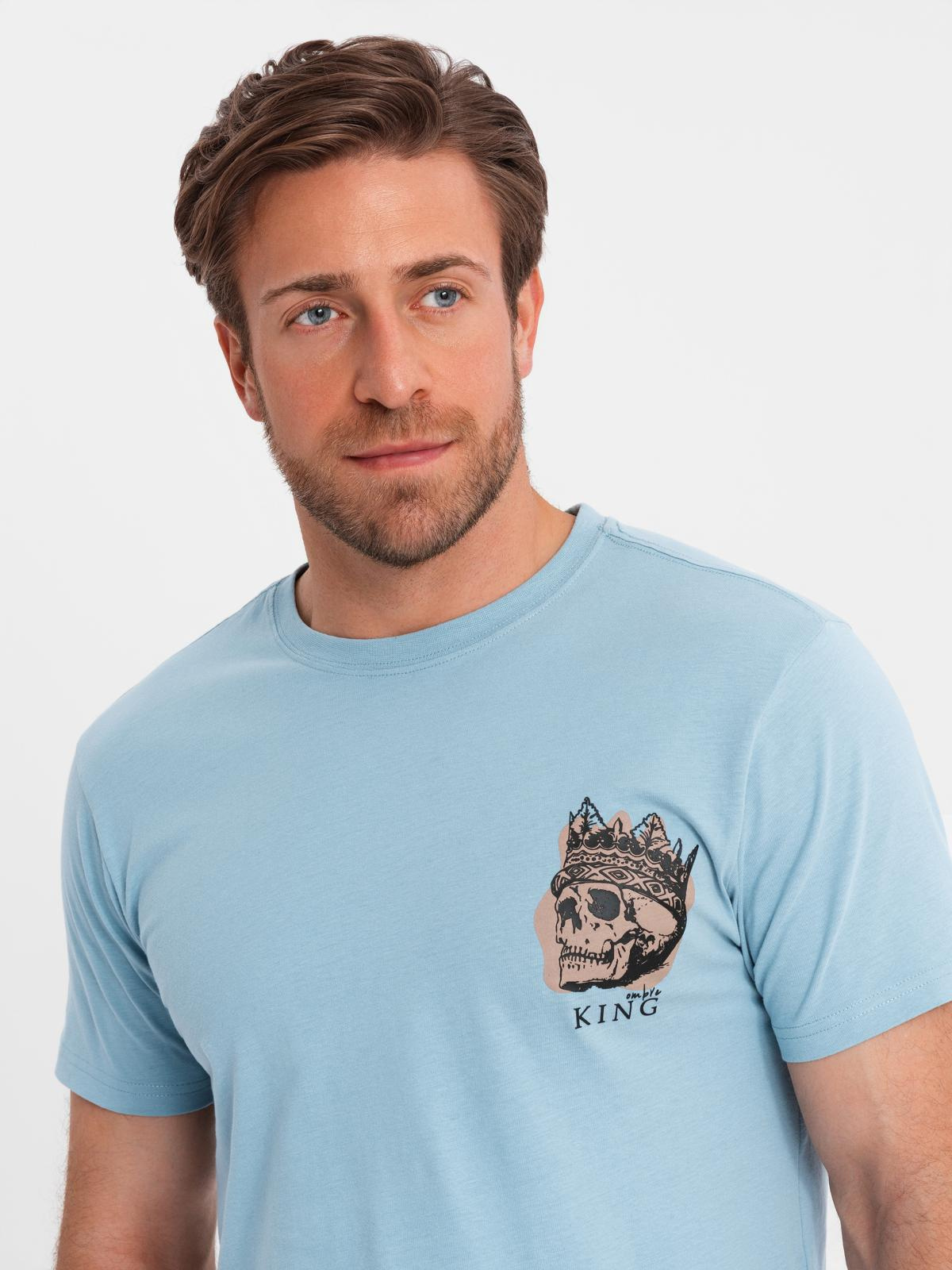 Ombre Men's cotton t-shirt with chest print - light blue