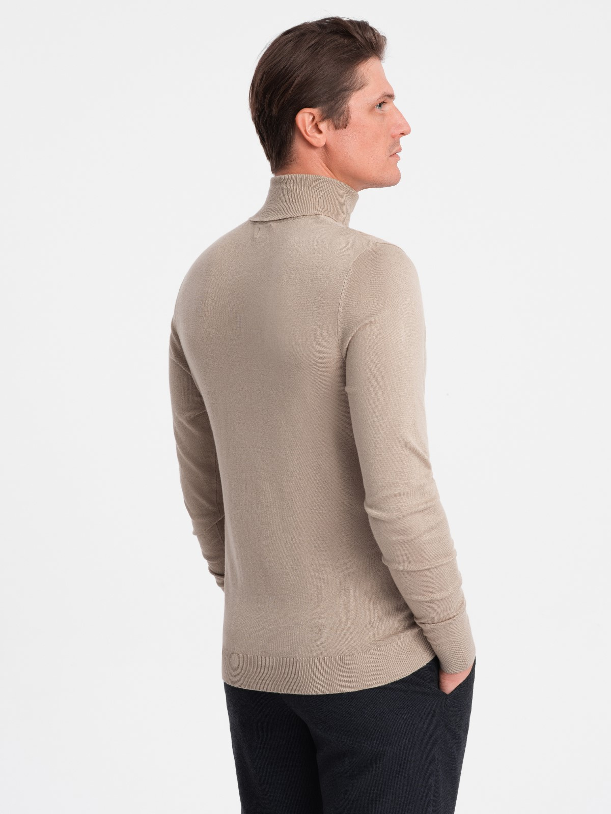 Ombre Men's knitted fitted turtleneck with viscose - beige