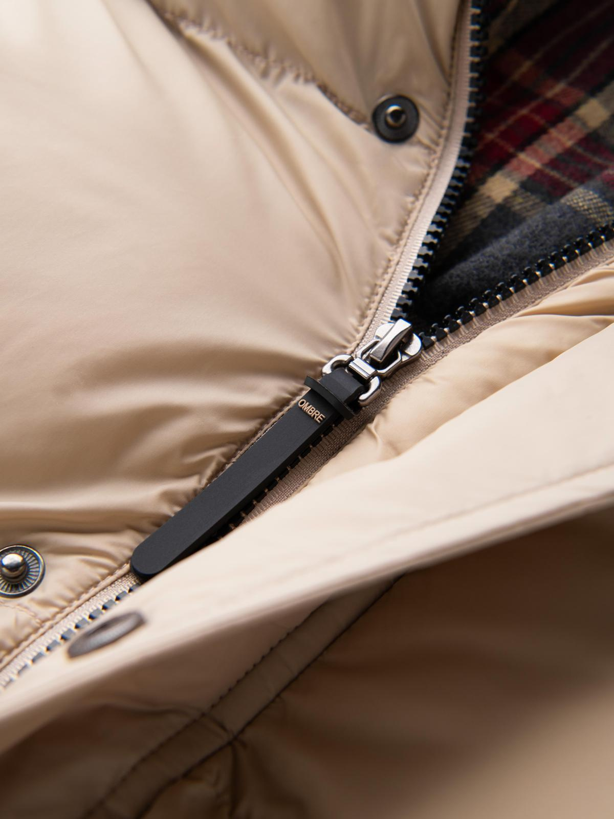 Ombre Men&#039;s puffer jacket with check lining - beige