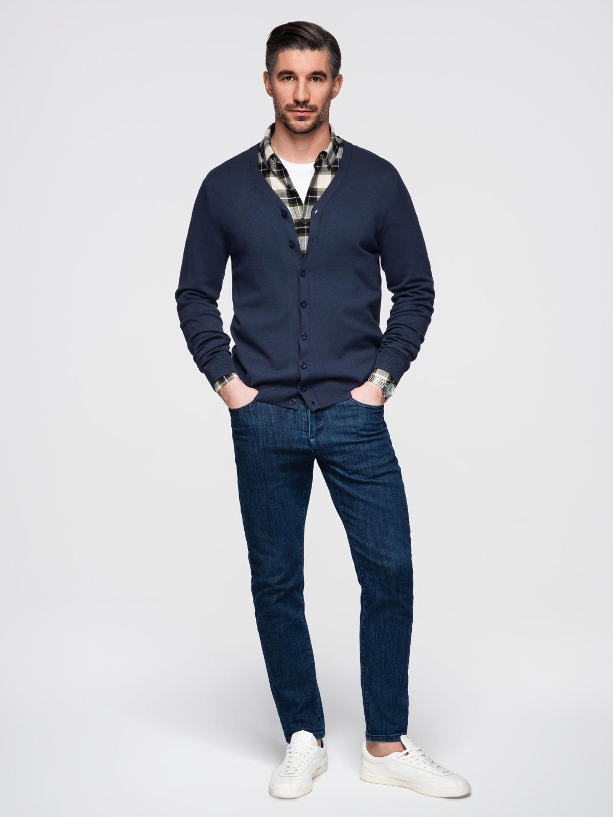 Ombre Knitted monochrome men's viscose cardigan - navy blue