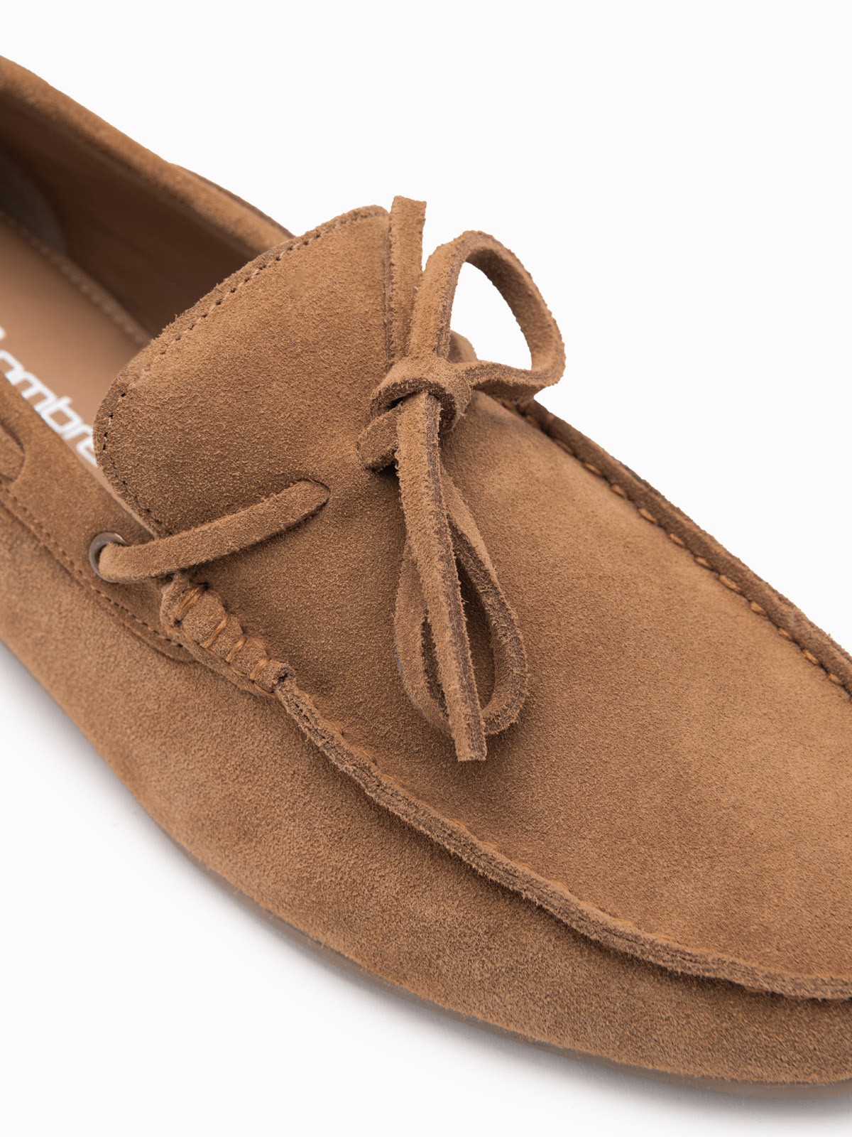 Ombre Men's moccasin leather shoes with thong and driver sole - brown
