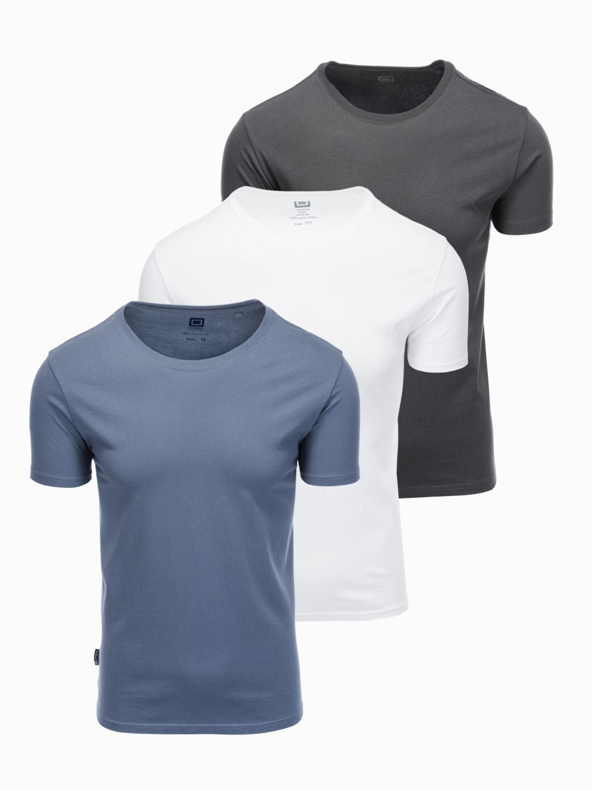 Ombre BASIC mens cotton shirt set with round neckline - white/graphite/blue denim