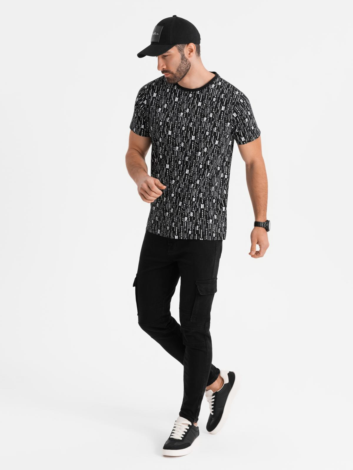 Ombre Cotton T-shirt with print and round neckline - black