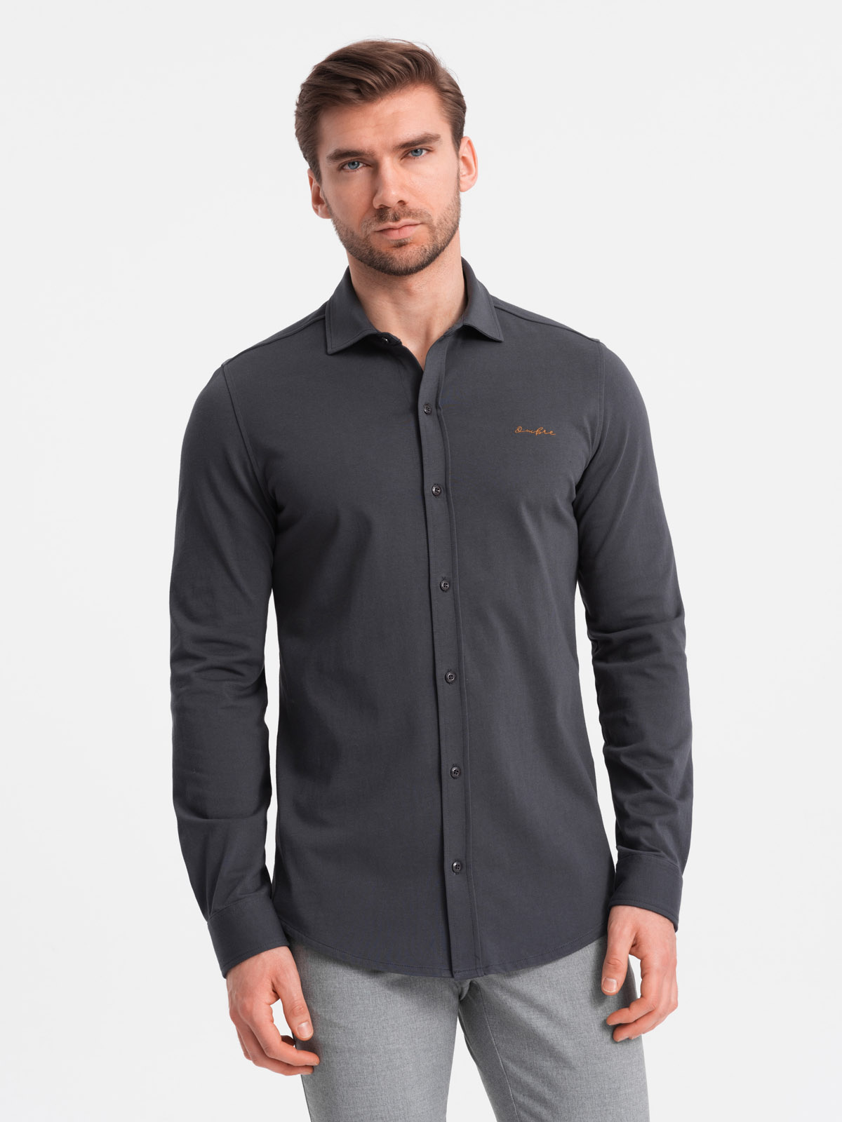 Ombre Men&#039;s REGULAR cotton single jersey knit shirt - graphite