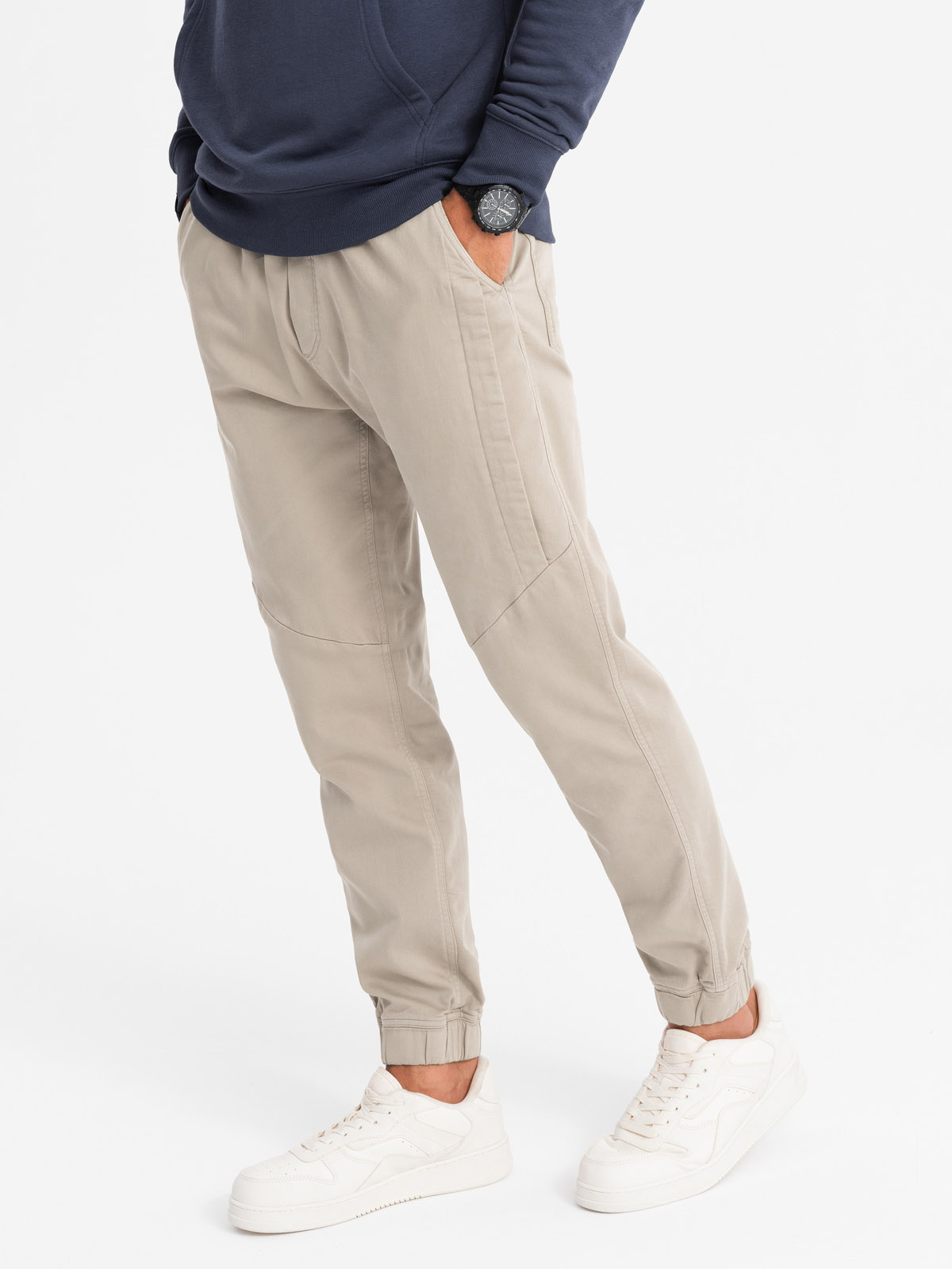 Ombre Men's knit joggers with pleats - ash