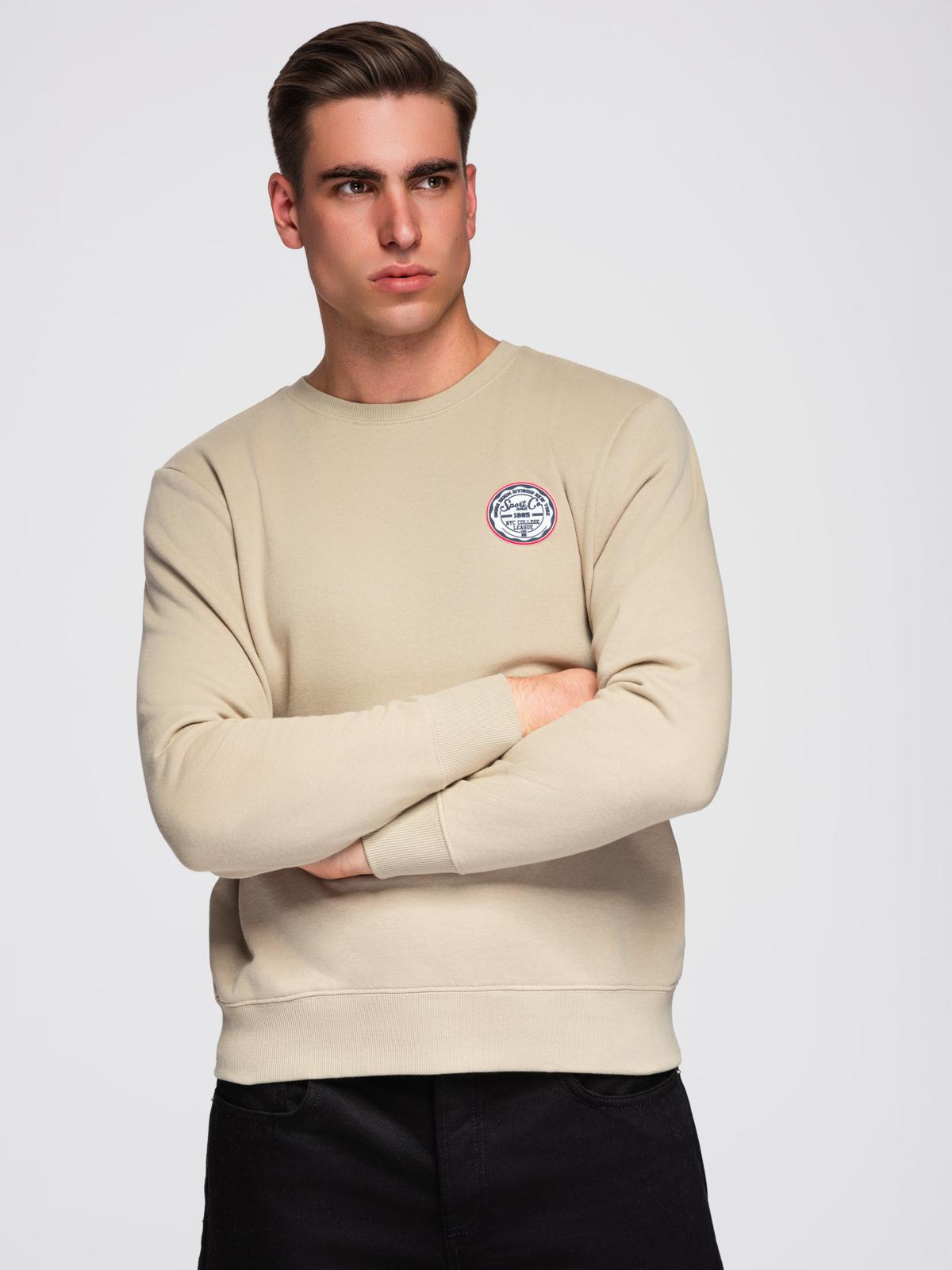 Ombre Men&#039;s non-stretch sweatshirt with college style patch - sand